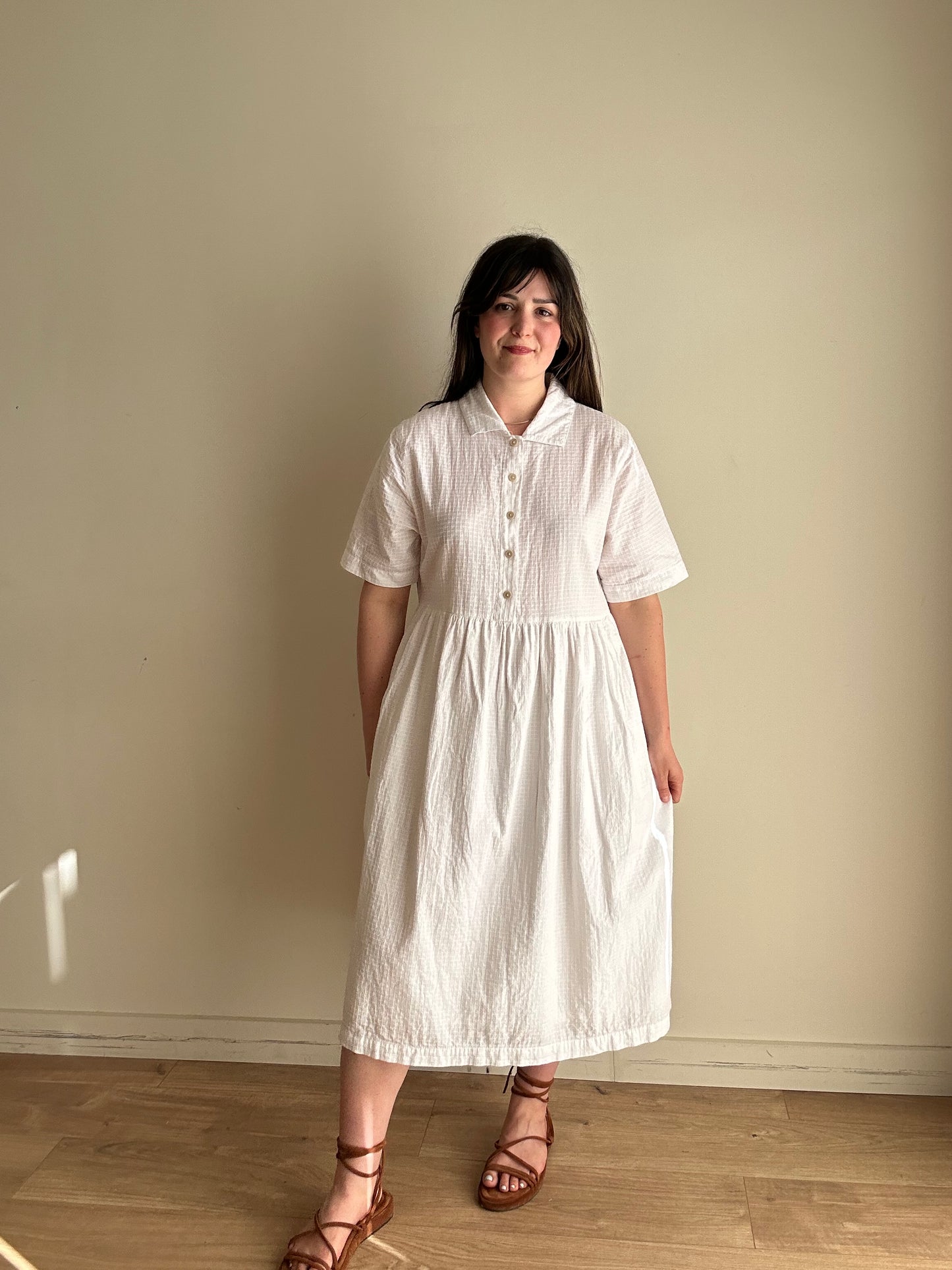 Folk Cotton Grid Shirt Dress, XL