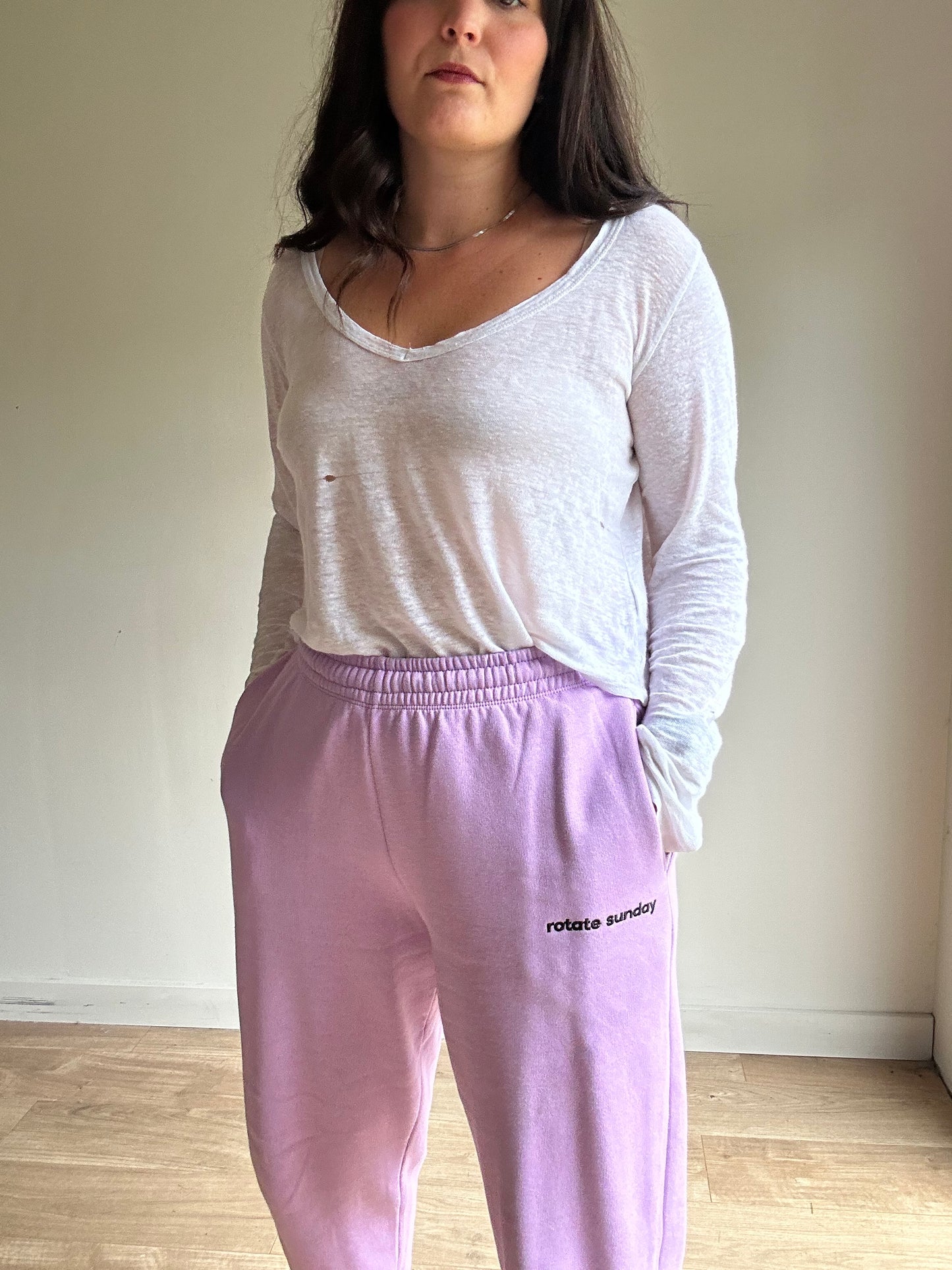 Rotate Sunday Logo Embroidered Cotton Sweatpants, M/L