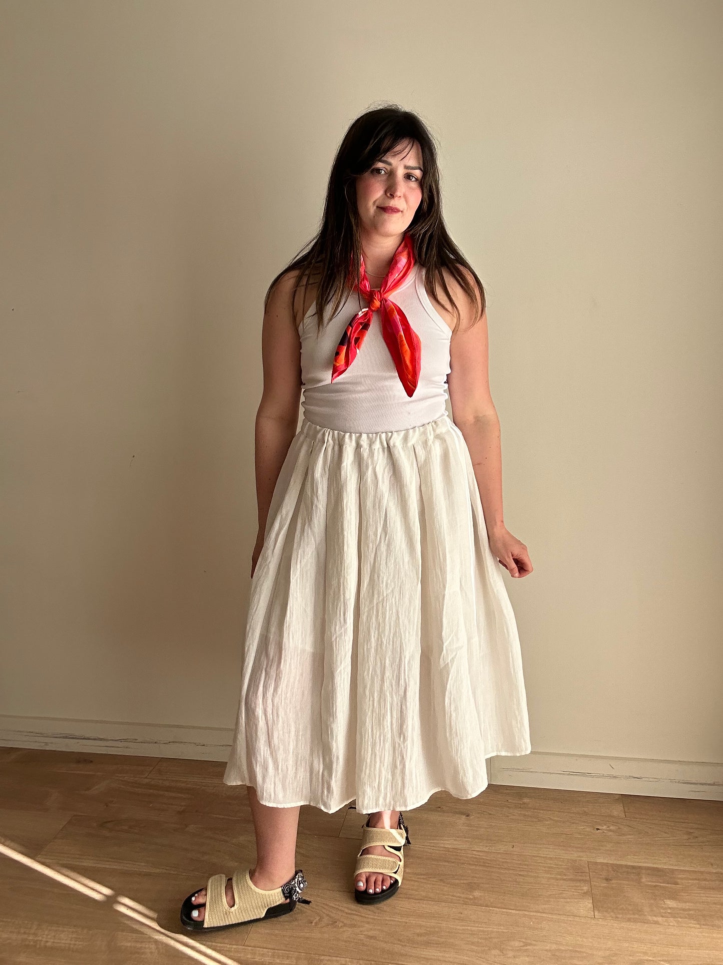 Off White H&M Floaty Midi Skirt, L