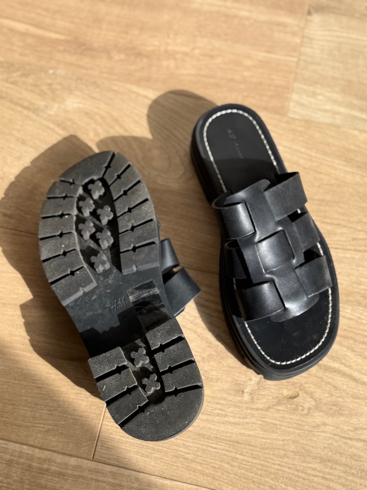 Black H&M Leather Sandals, 40
