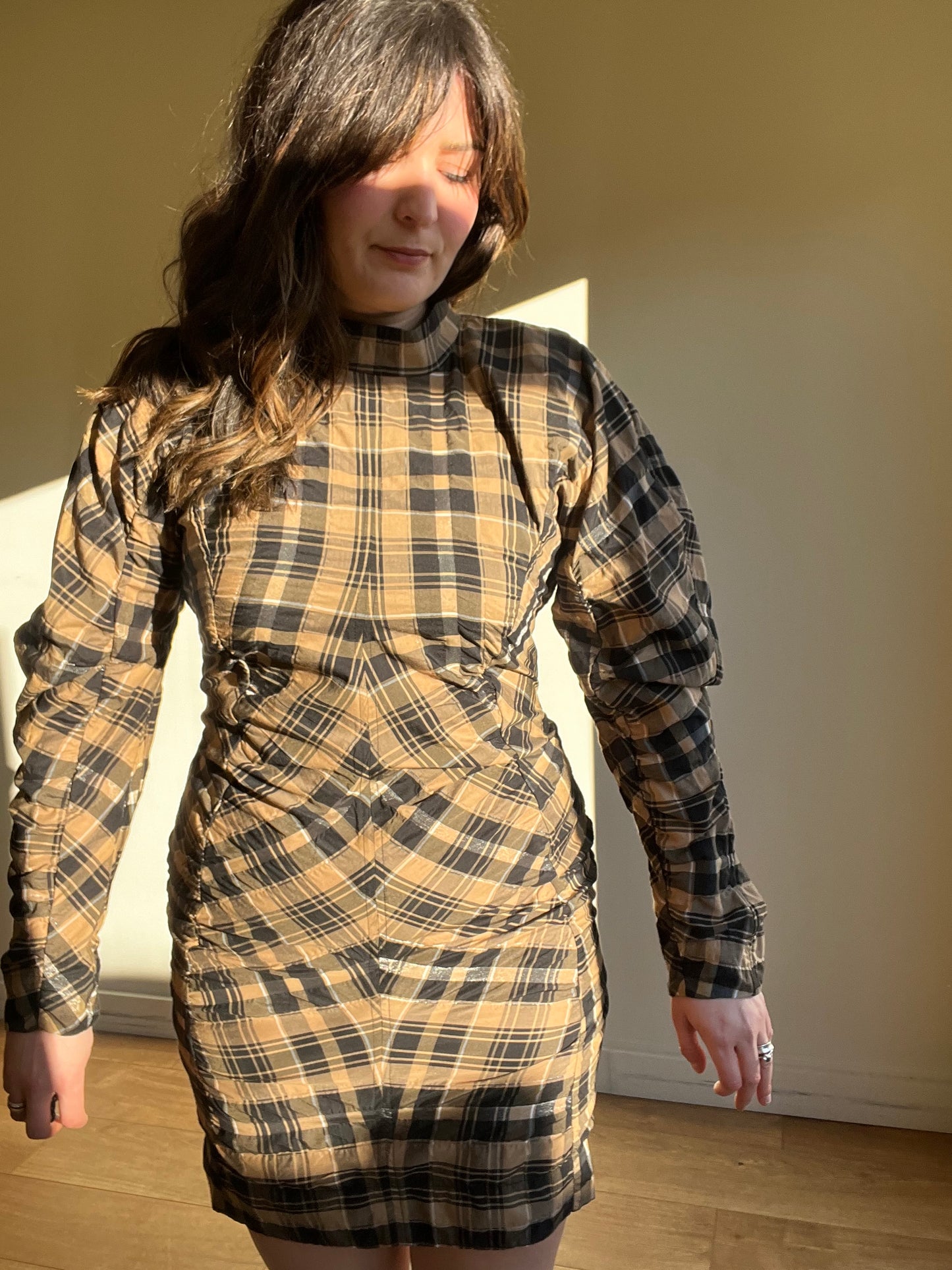 Ganni Check High Neck Mini Dress, 40