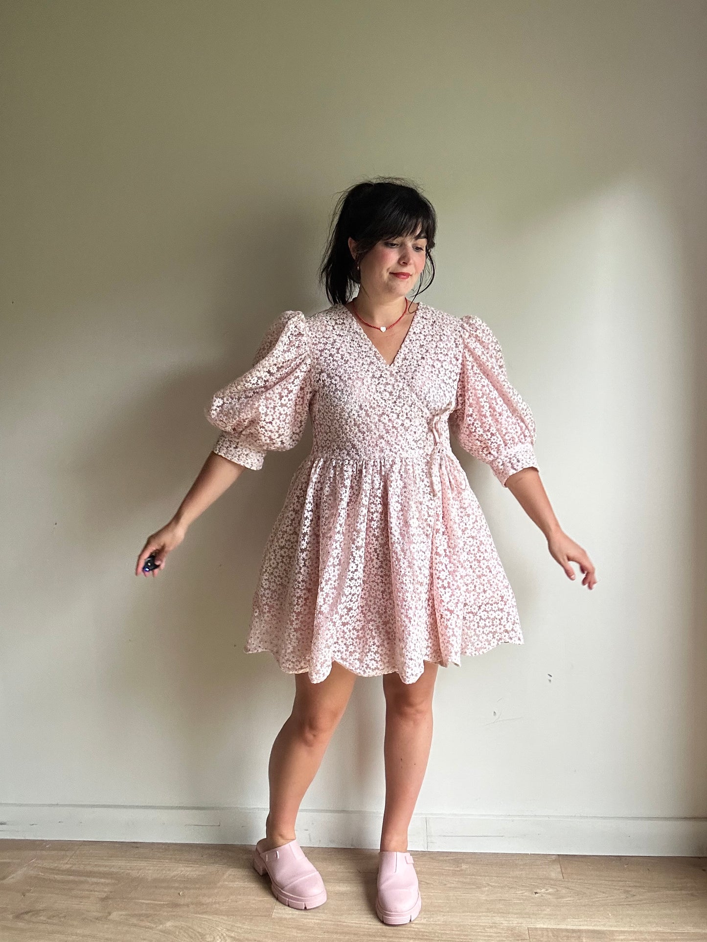 Dream Sister Jane Embroidered Tie Up Mini Dress, L