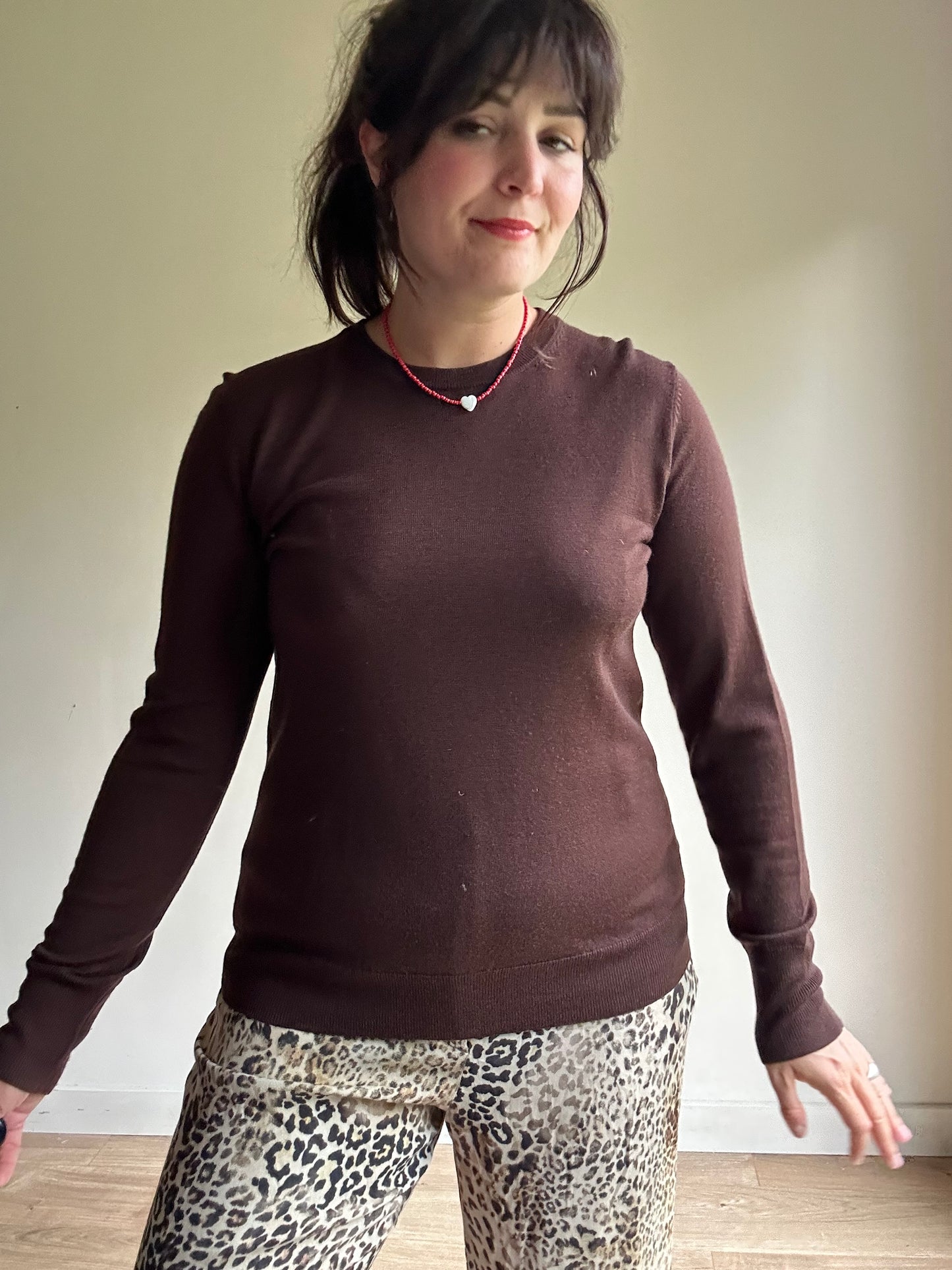 Brown Uniqlo Pure Wool Crew Neck Top, L