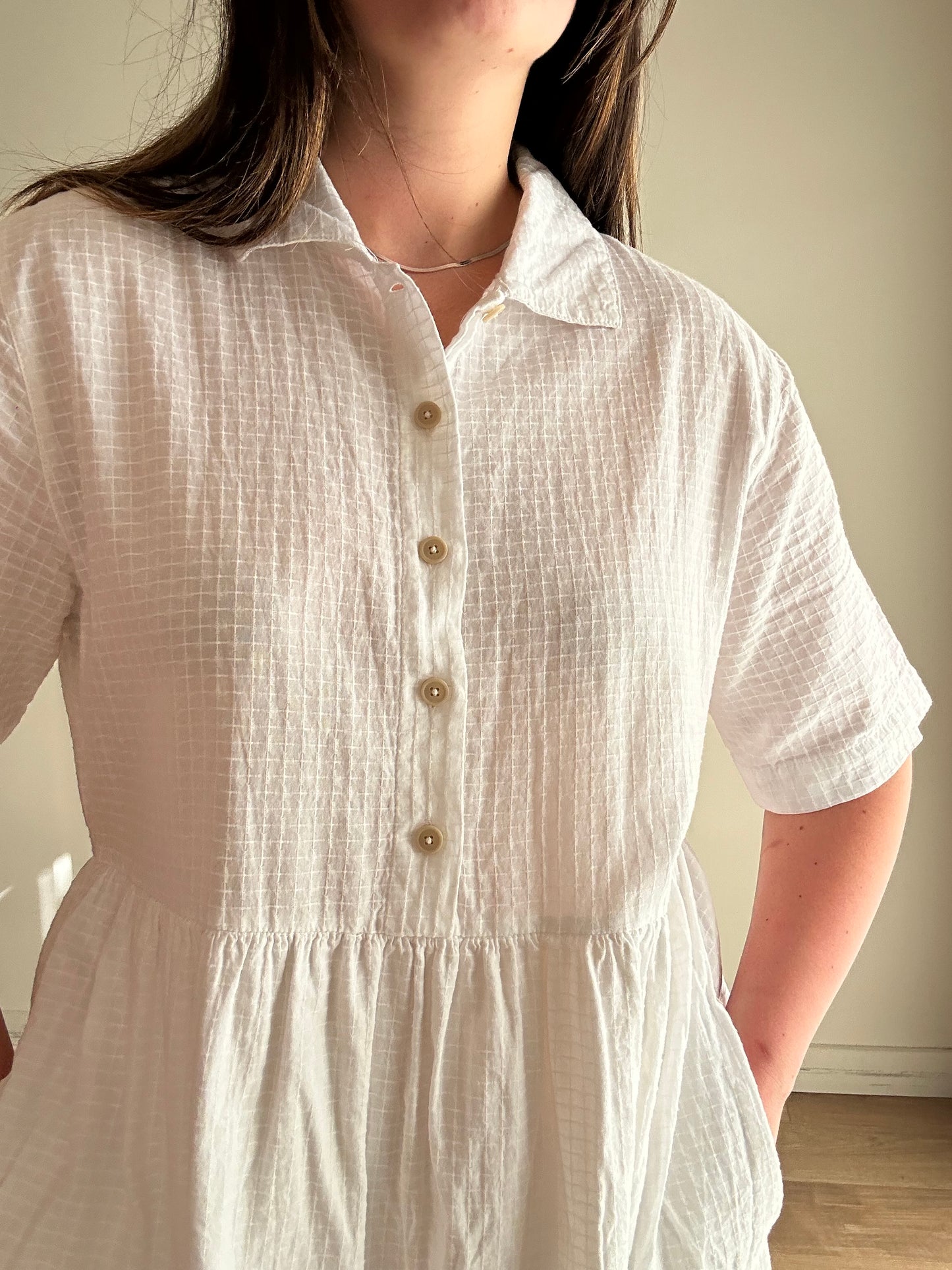 Folk Cotton Grid Shirt Dress, XL