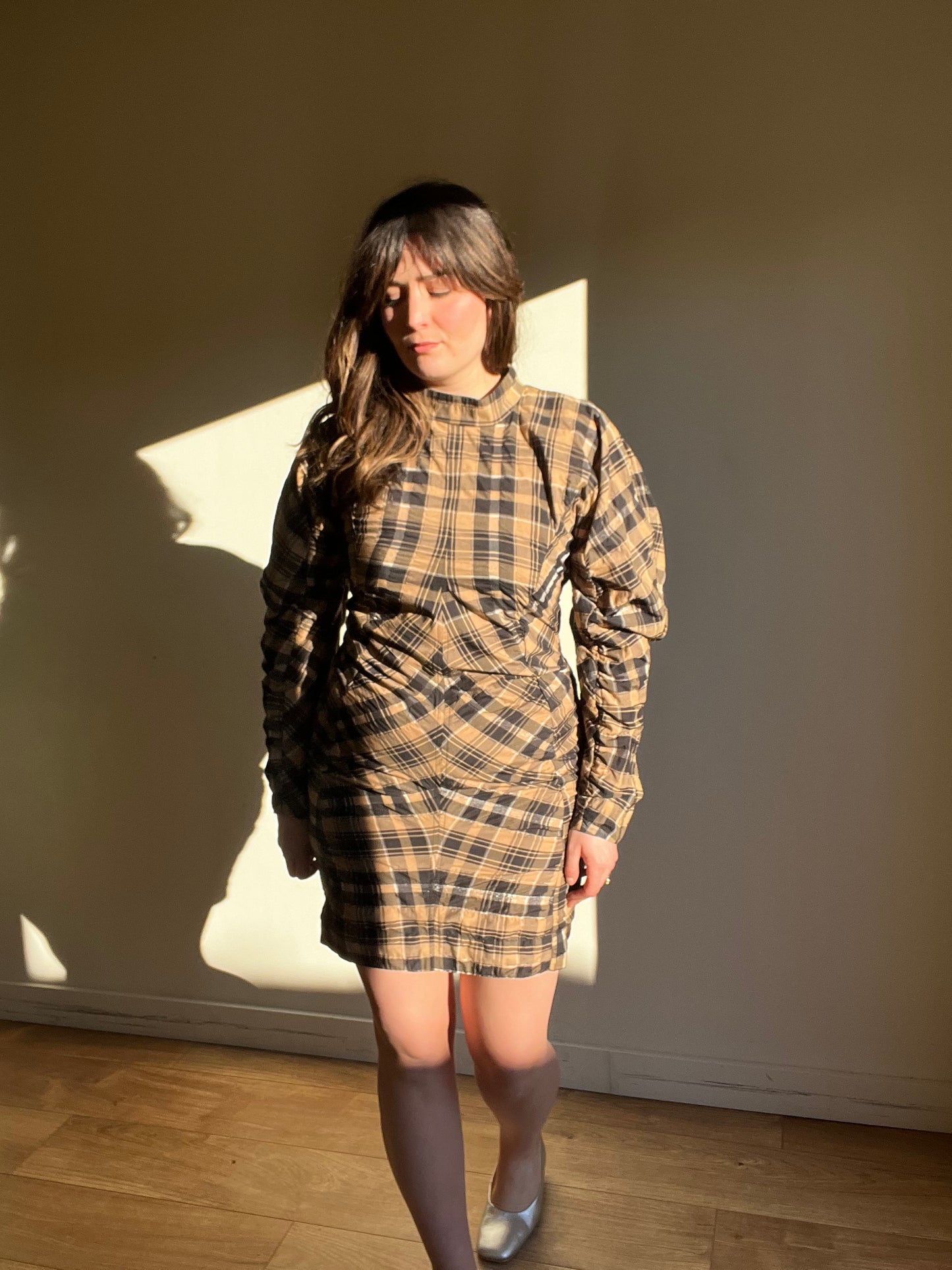 Ganni Check High Neck Mini Dress, 40