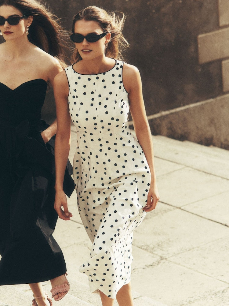 NEW Boden Linen & Cotton Polka Dot Dress, 16R