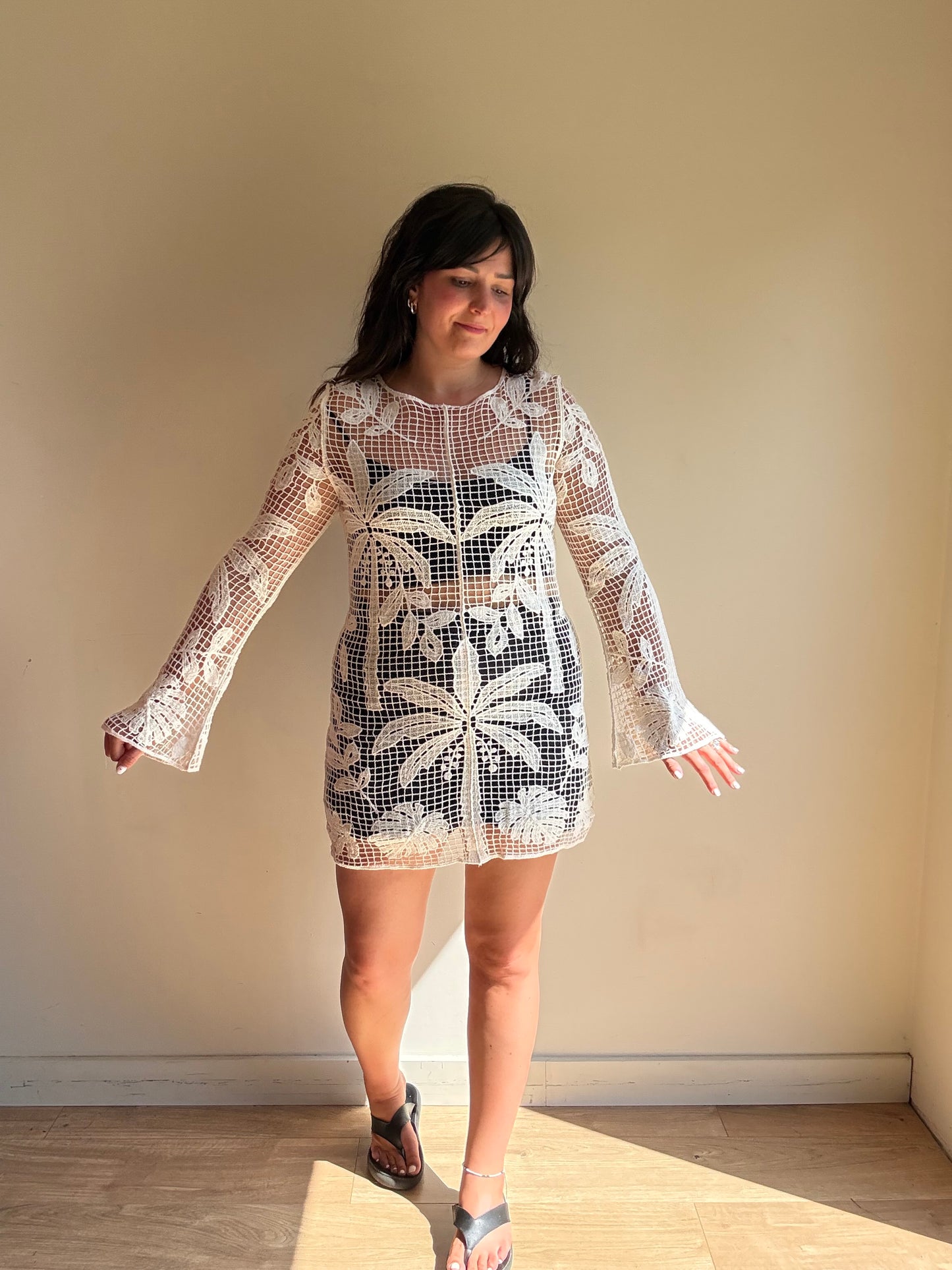 Cream NEW Crochet Sun Dress, M