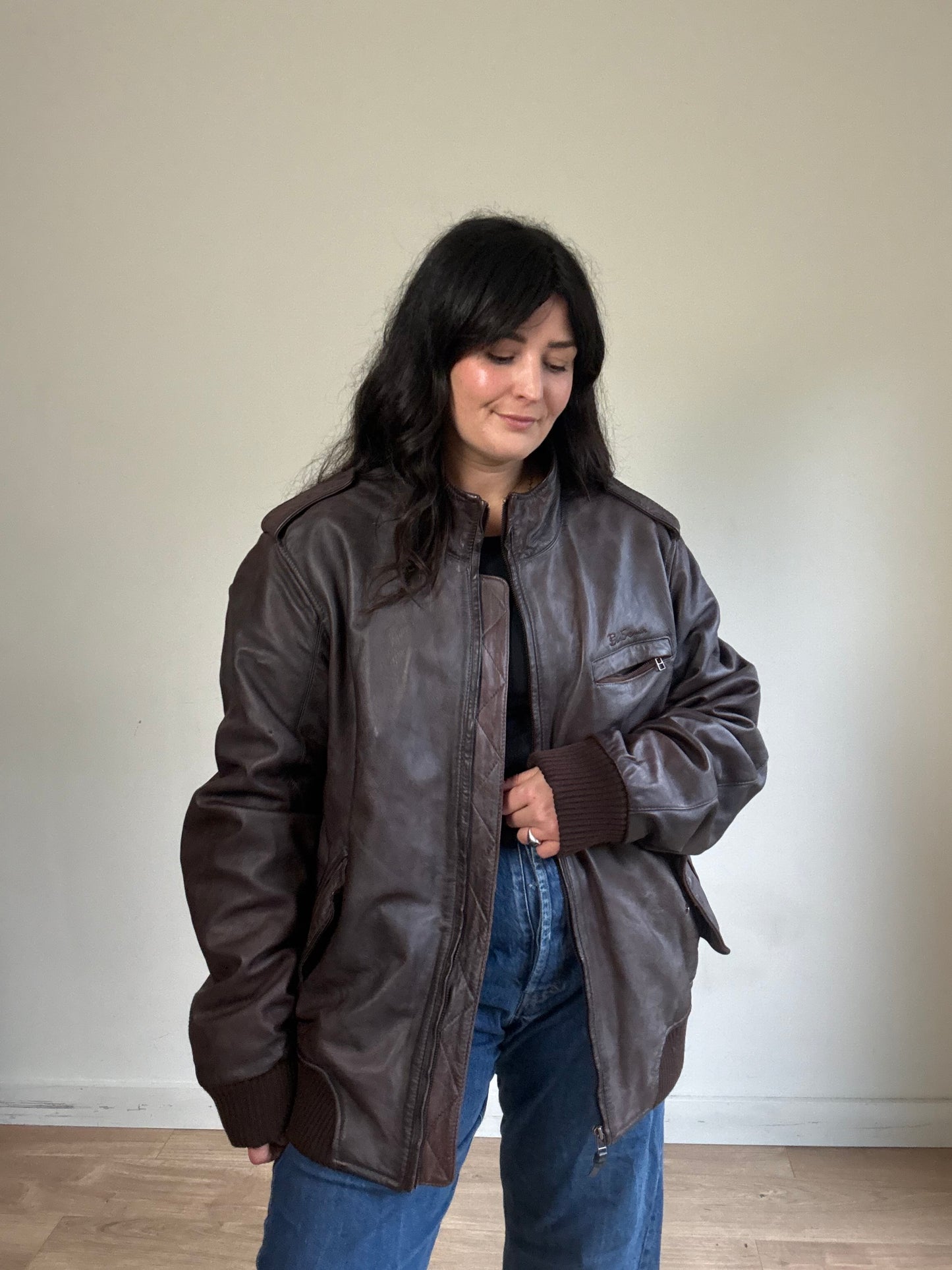 Vintage Ben Sherman Leather Bomber Jacket, XL