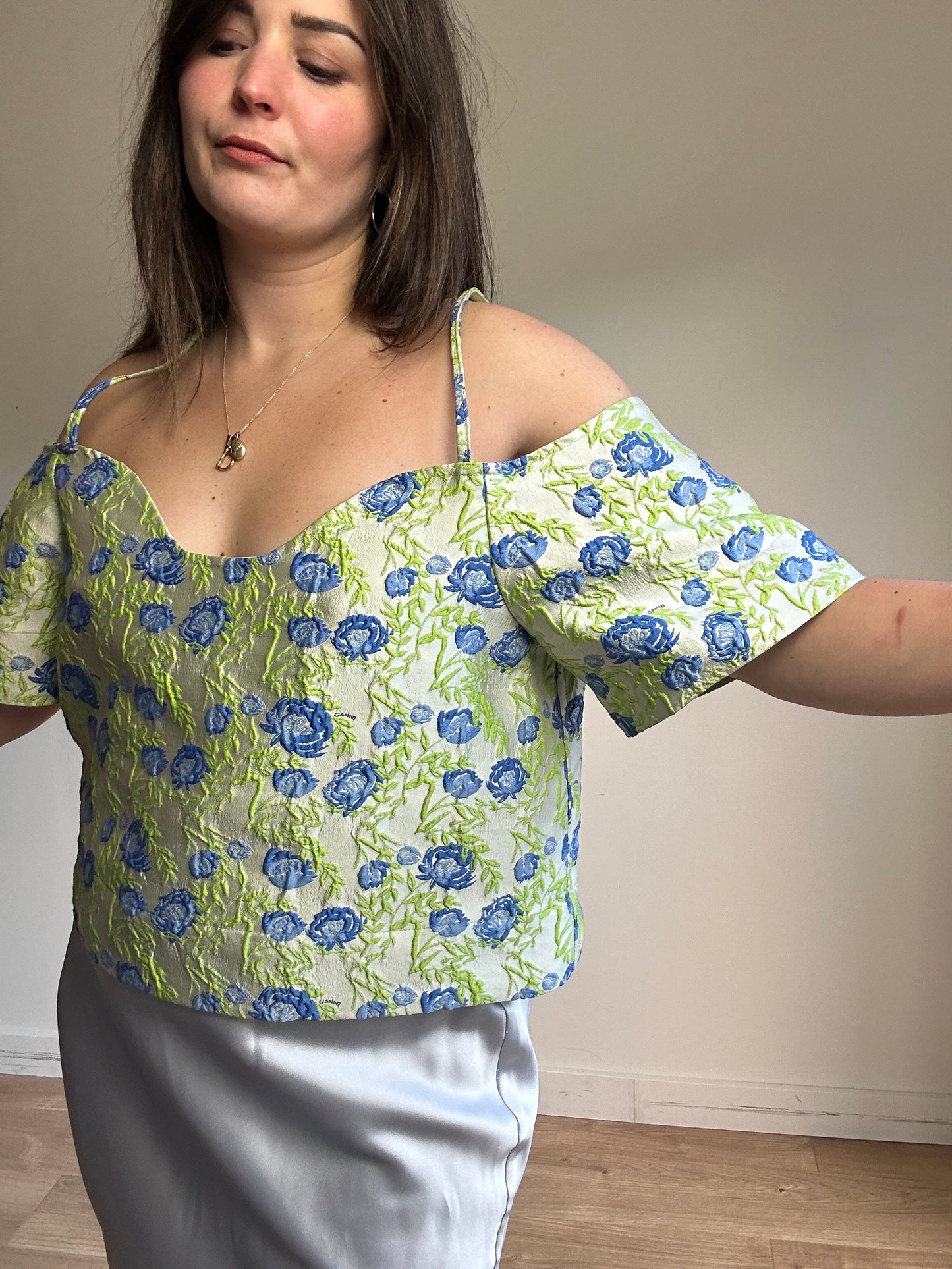 Ganni NEW Floral Jacquard Blouse, 42