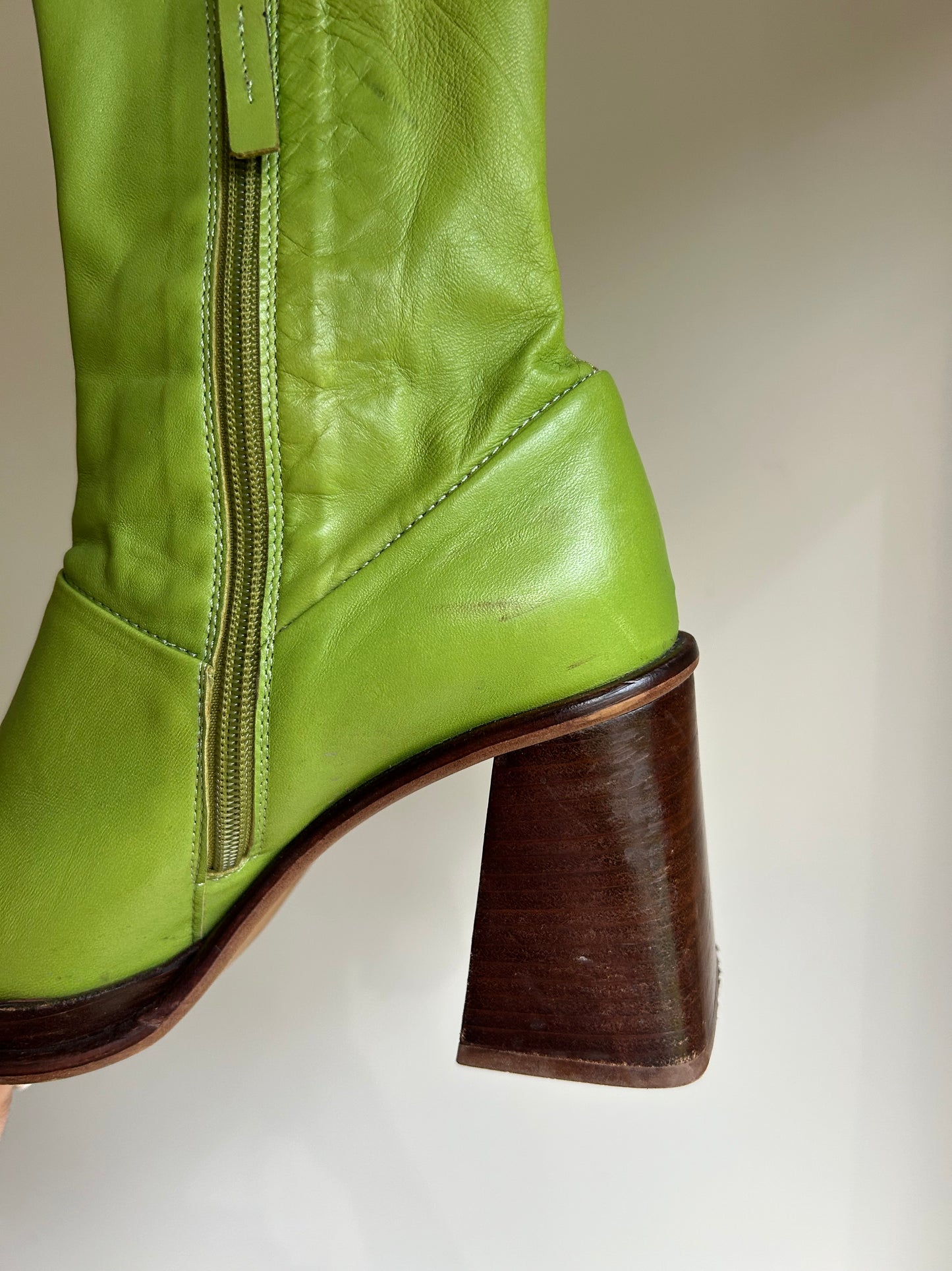 Green Asos Leather Square Toe Boots, 7