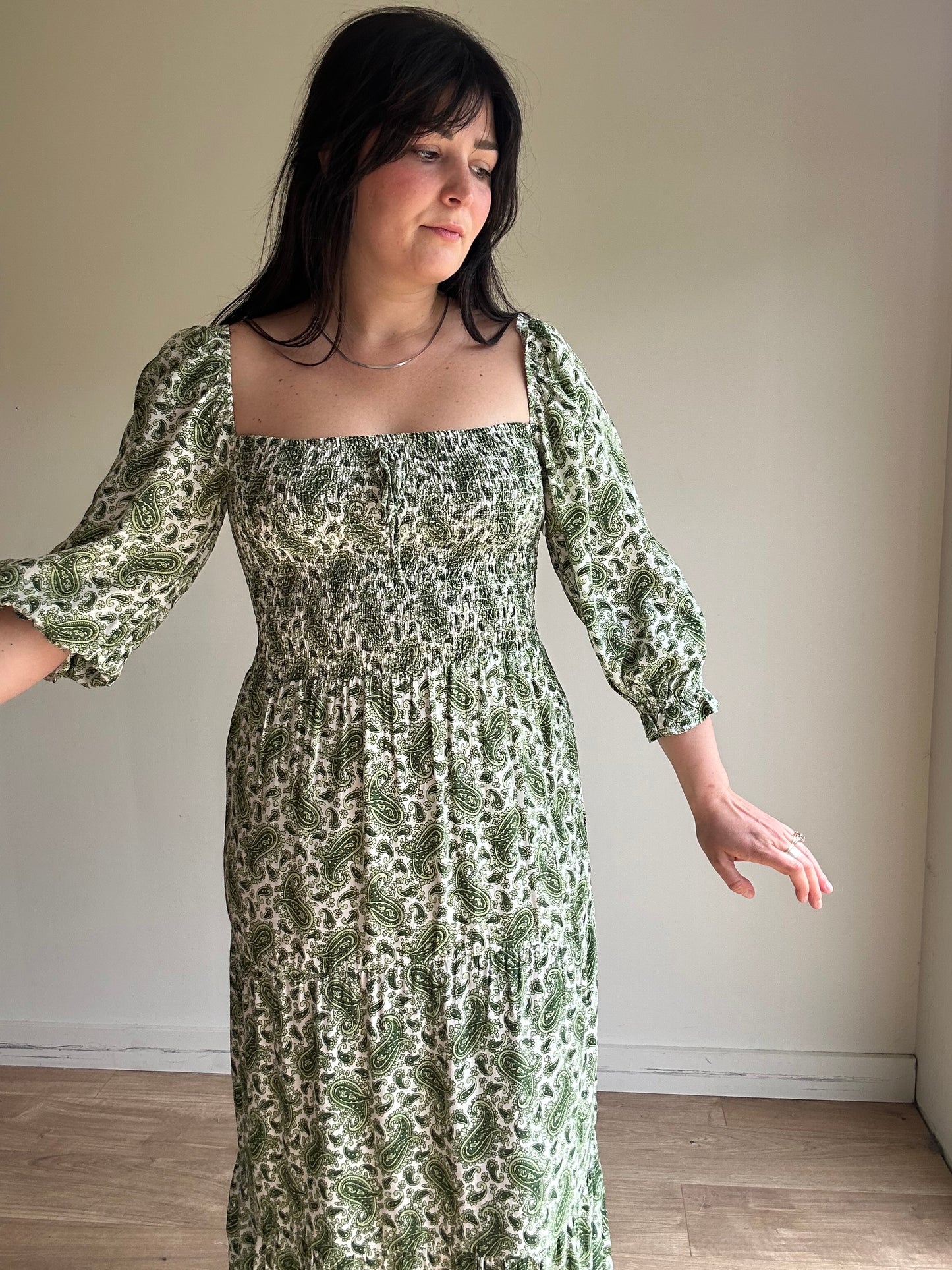 Faithfull The Brand Paisley Smocked Dress, M