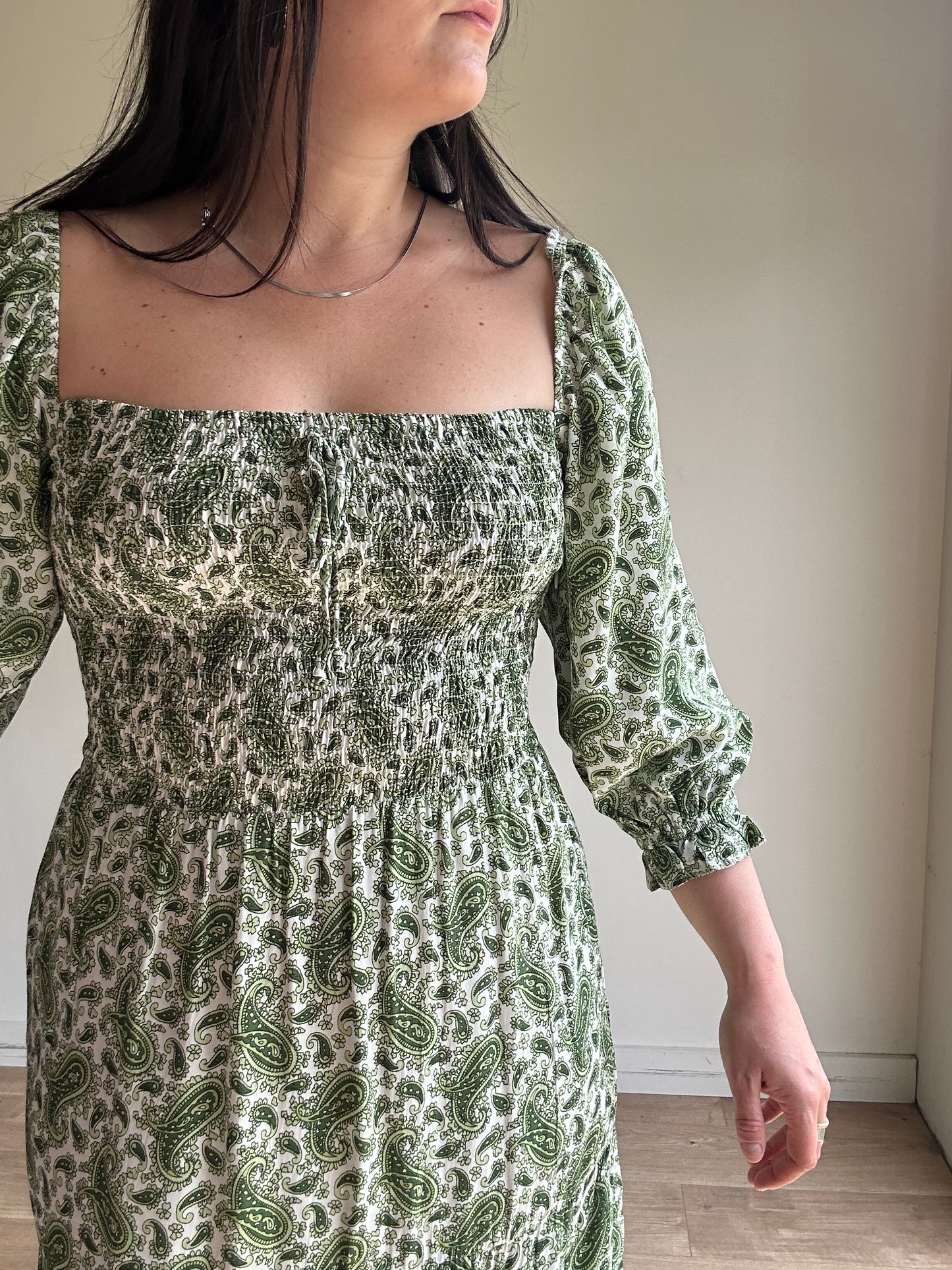 Faithfull The Brand Paisley Smocked Dress, M