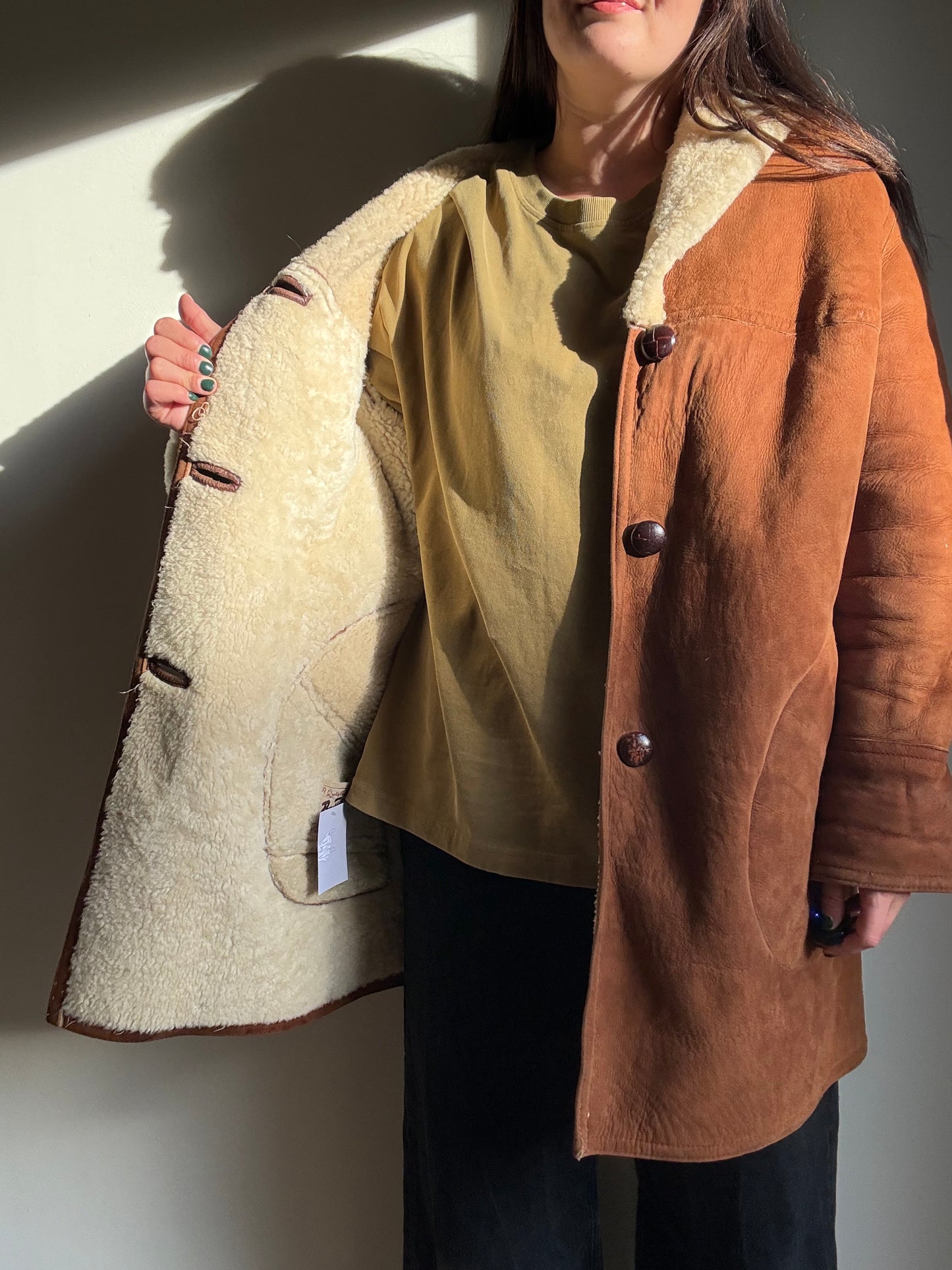 Vintage Sheepskin Shearling Coat, L/XL
