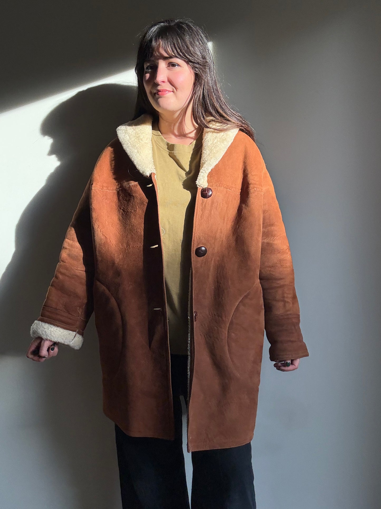 Vintage Sheepskin Shearling Coat, L/XL
