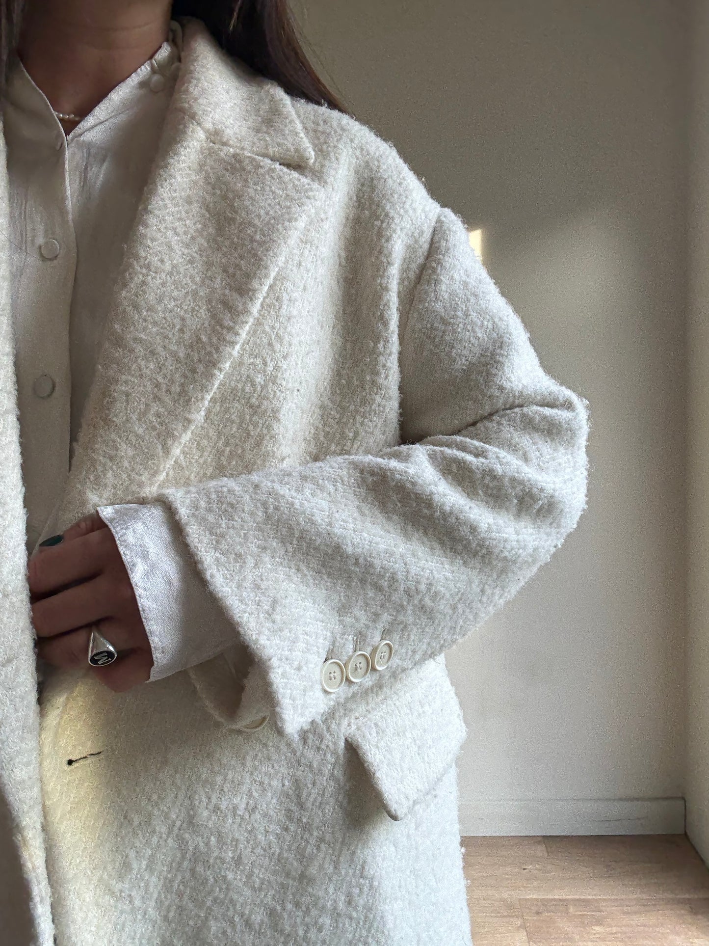 Zara Wool Mix Boucle Tailored Coat, L