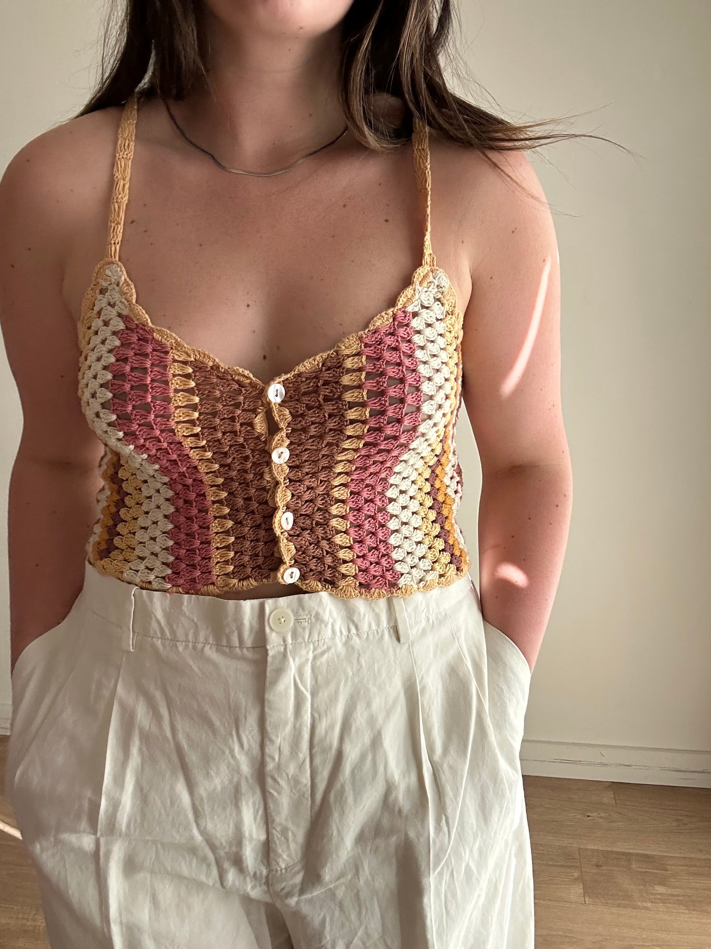 Stripe Zara Crochet Crop Top, M-L