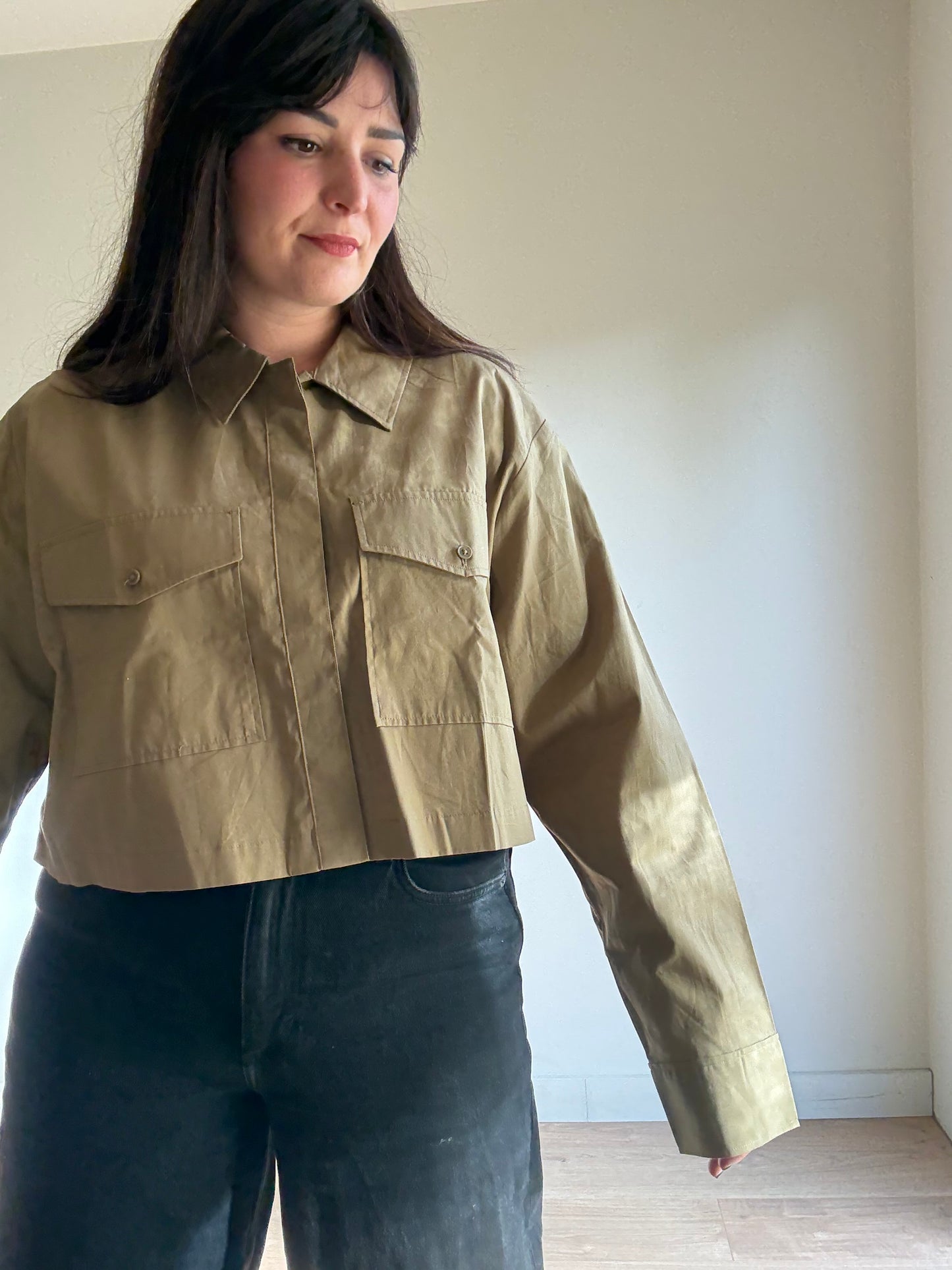 H&M Pure Cotton Cropped Shirt, L