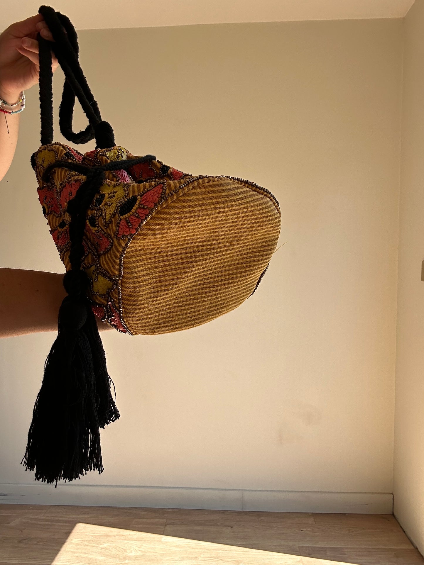 Beaded Pouch Bag, One Size