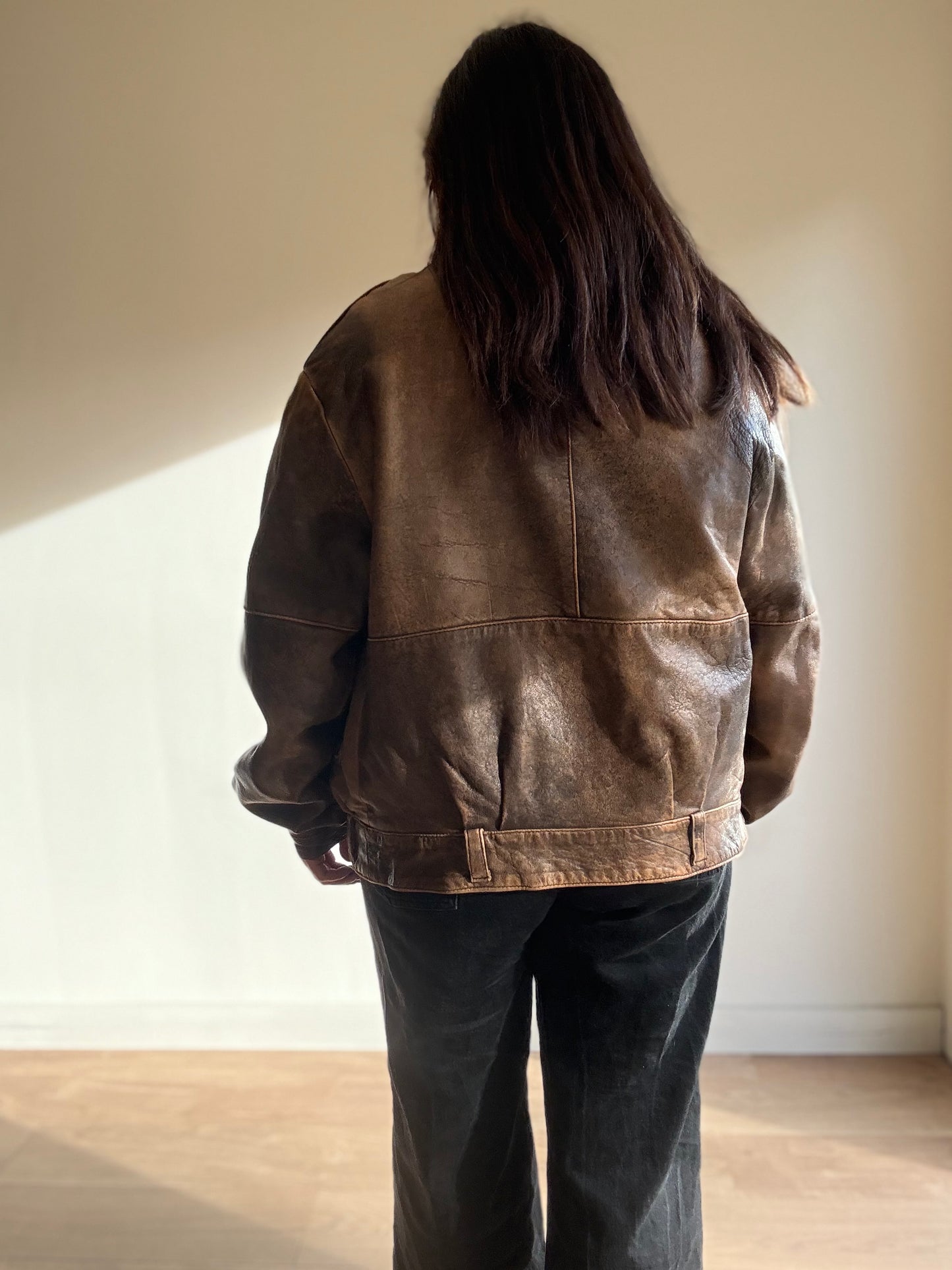 Vintage Leather Faded Aviator Bomber, M-L
