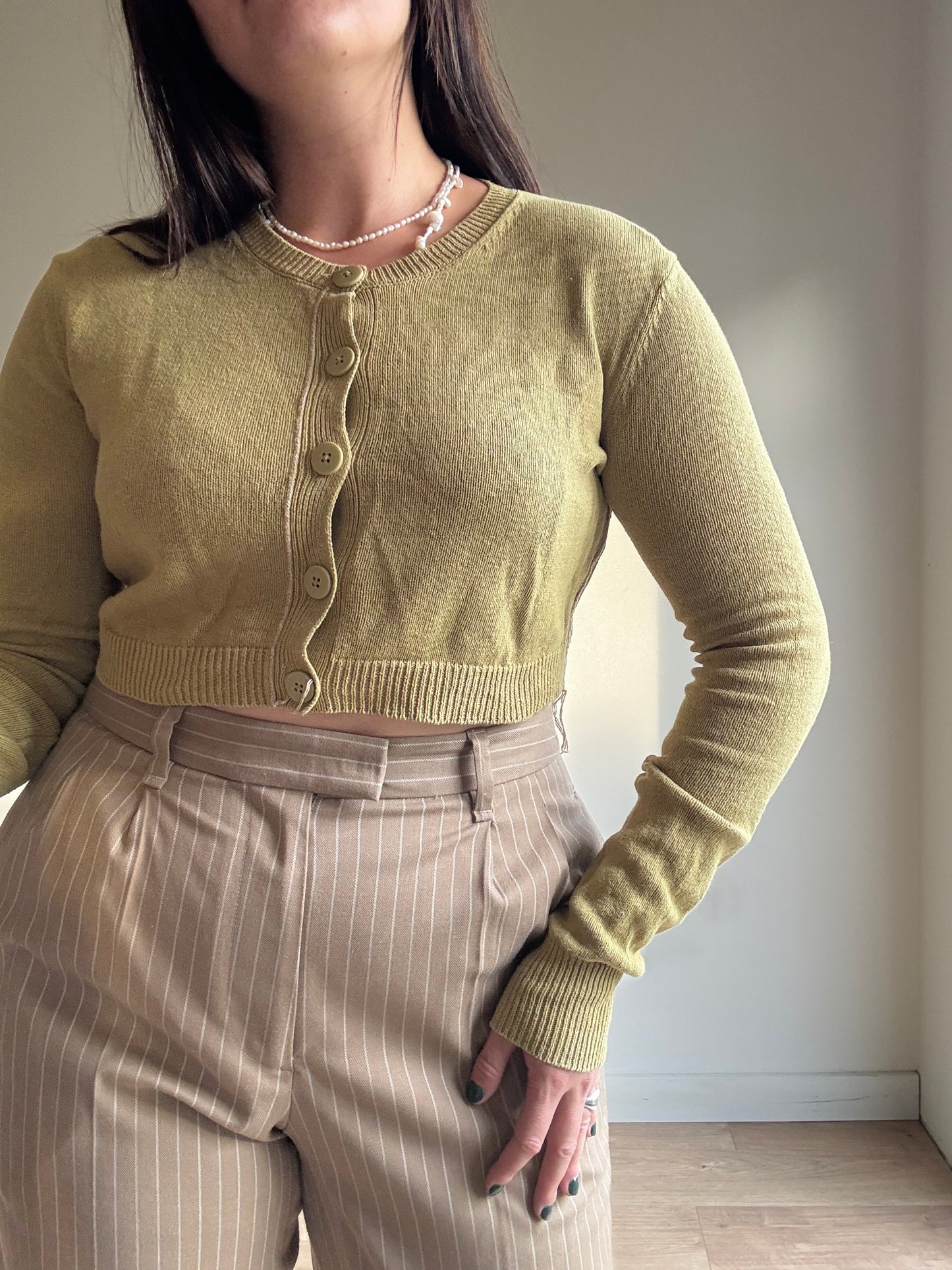 Zara Paper Cotton Crop Cardigan, M