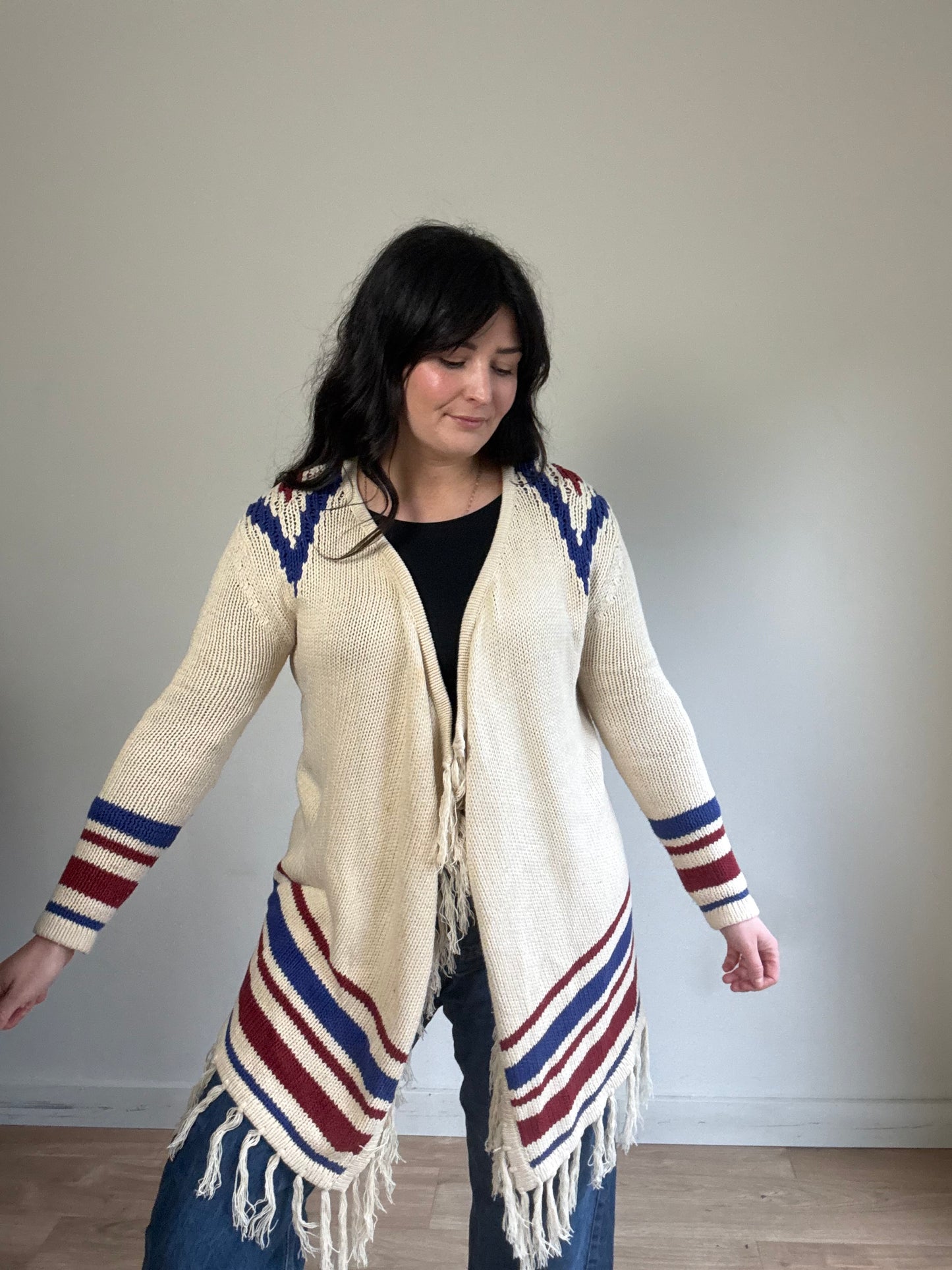 Topshop Cotton Mix Fringe Cardigan, S