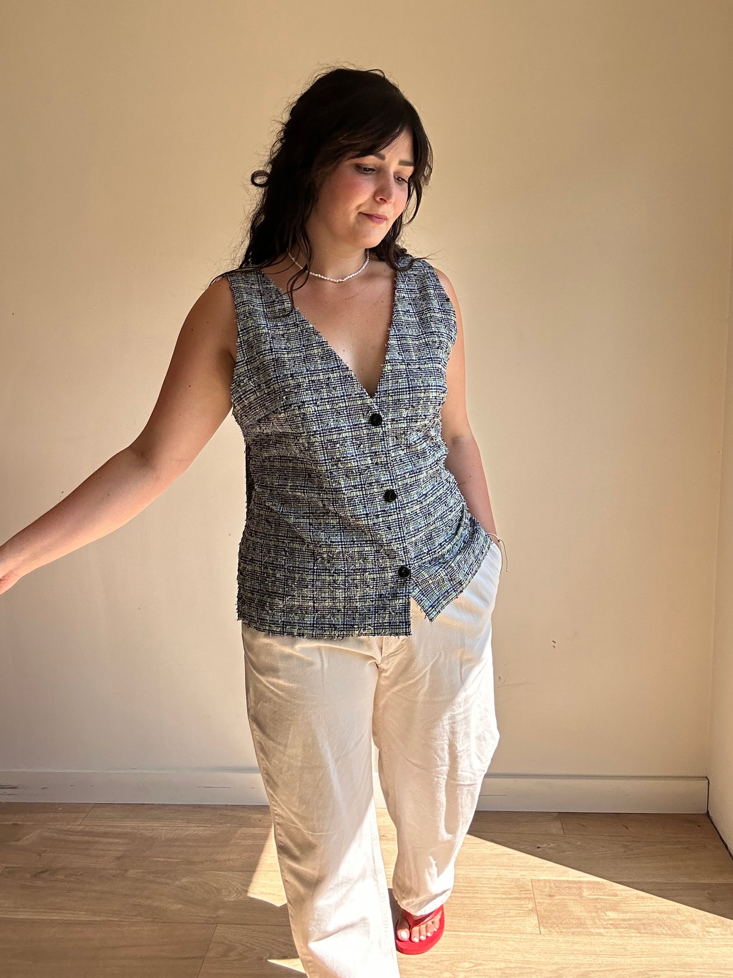 Stine Goya Textured Check Waistcoat Top, XL