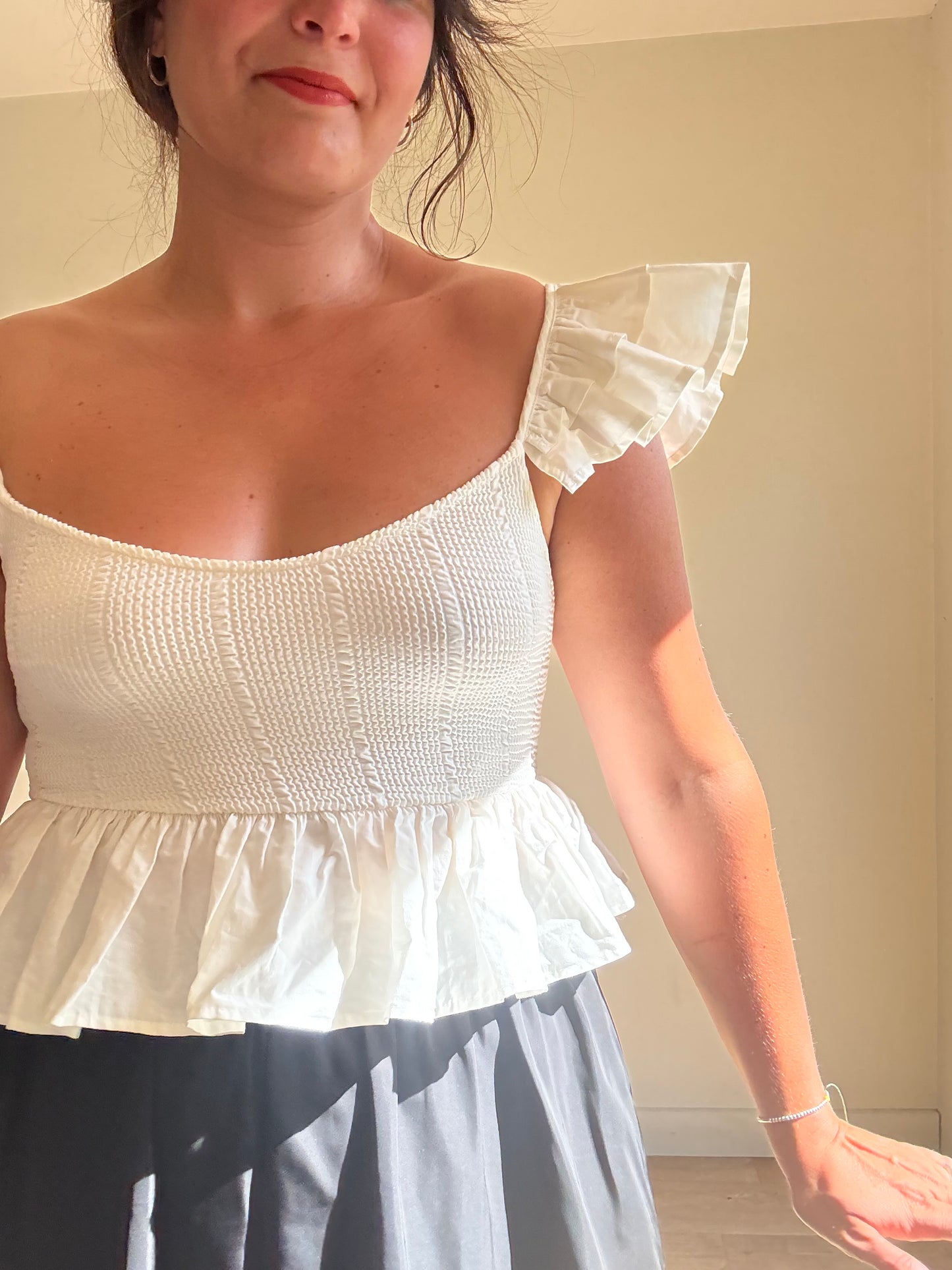 Zara Smocked Frill Crop Top, M