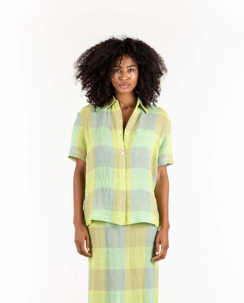LESET Flora Checked Linen Shirt, M