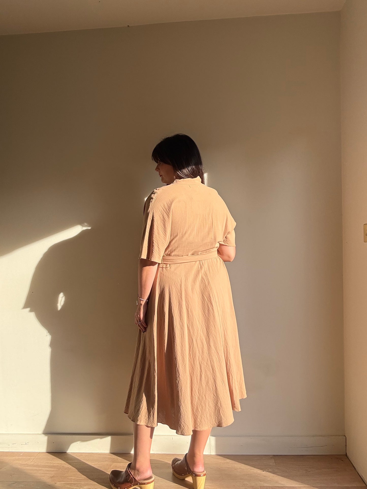 Tan Pure Cotton Belted Dress, M/L