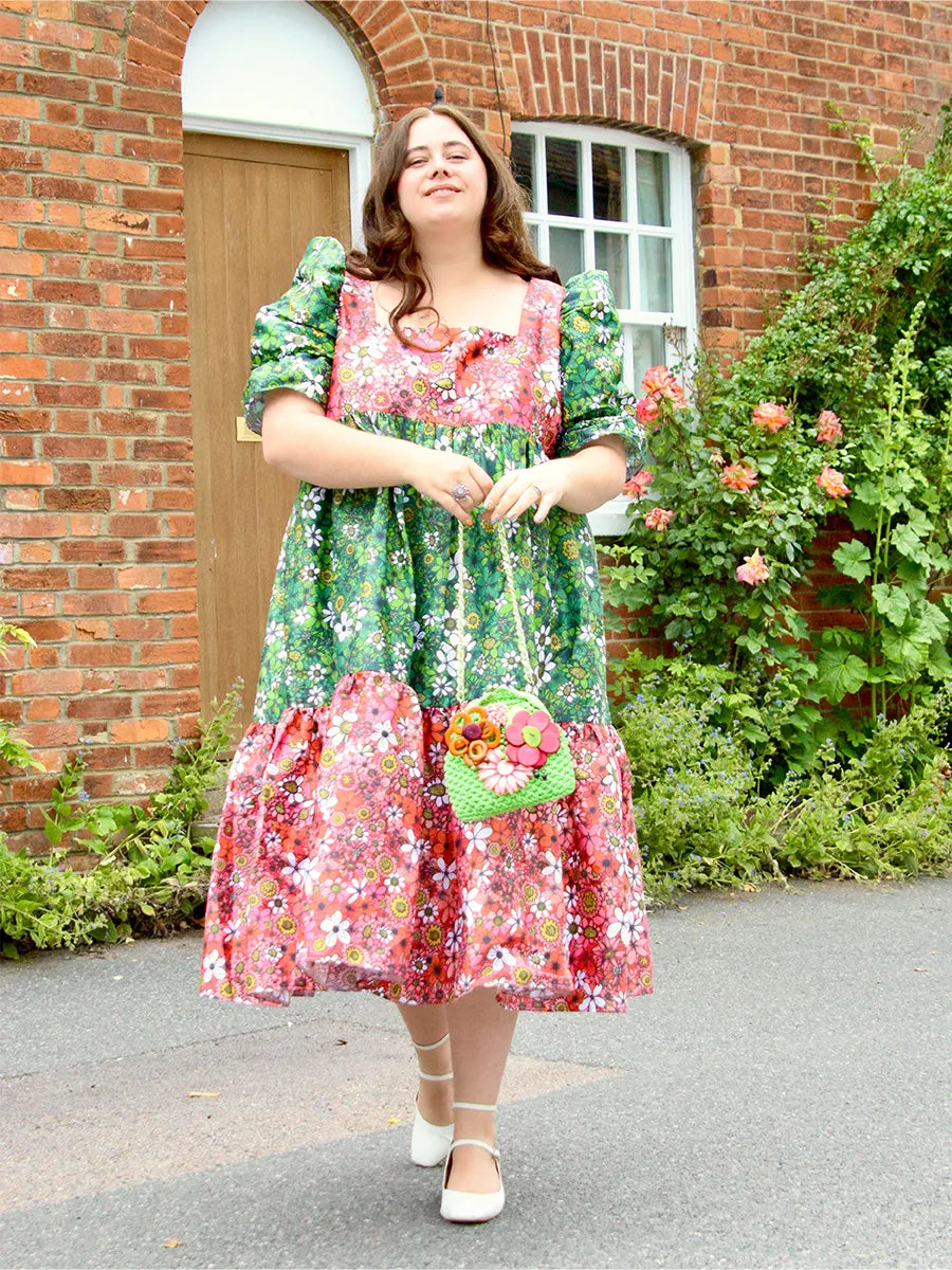 Mary Benson Zelda Dress in Pink & Green Floral, XL