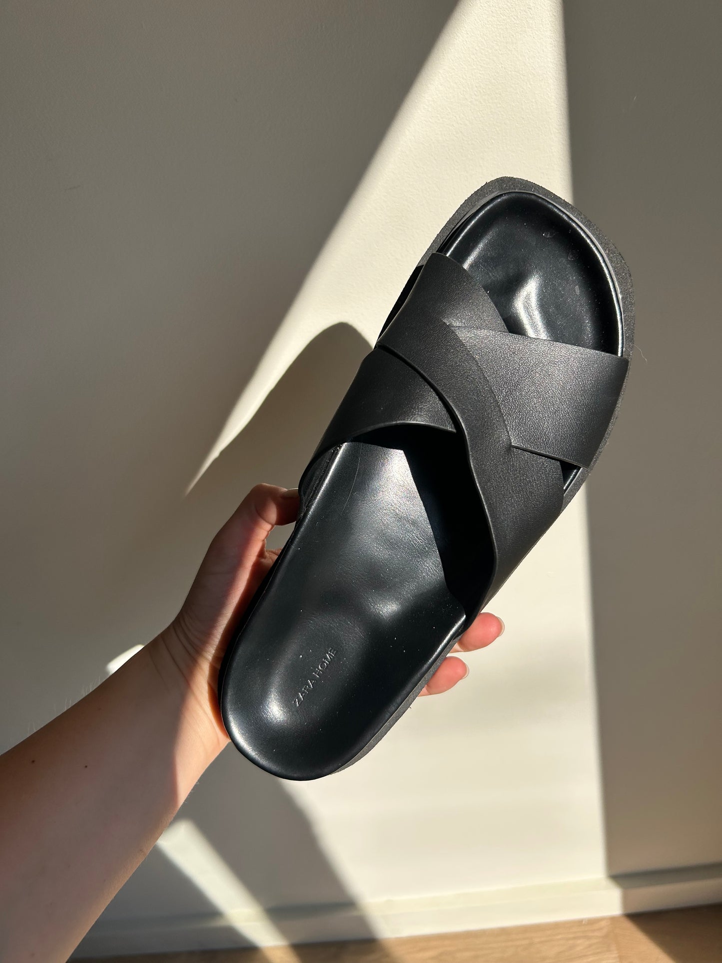 Black Zara Faux Leather Sliders, 38