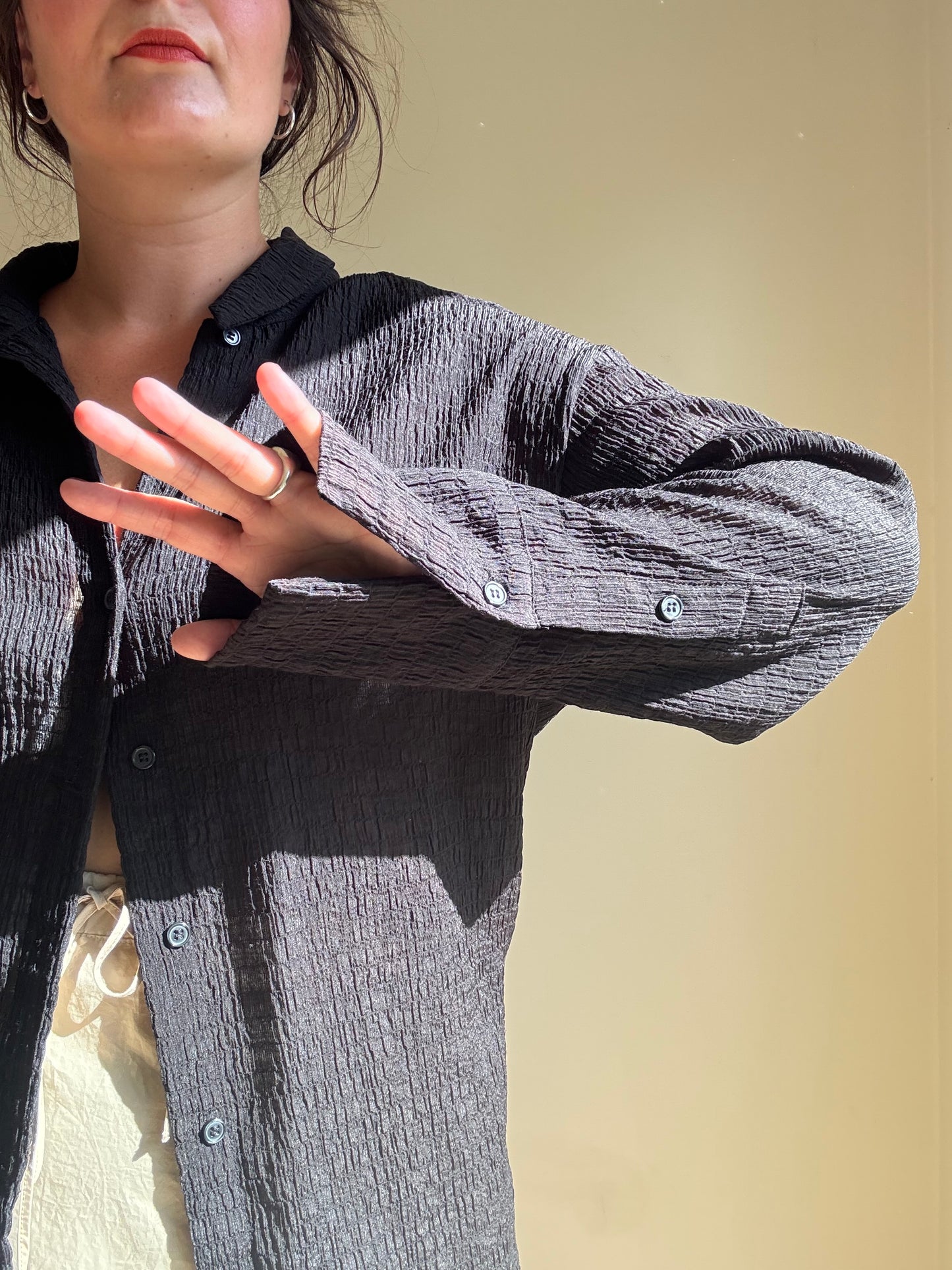 Black Bershka Crinkle Oversized Shirt, M