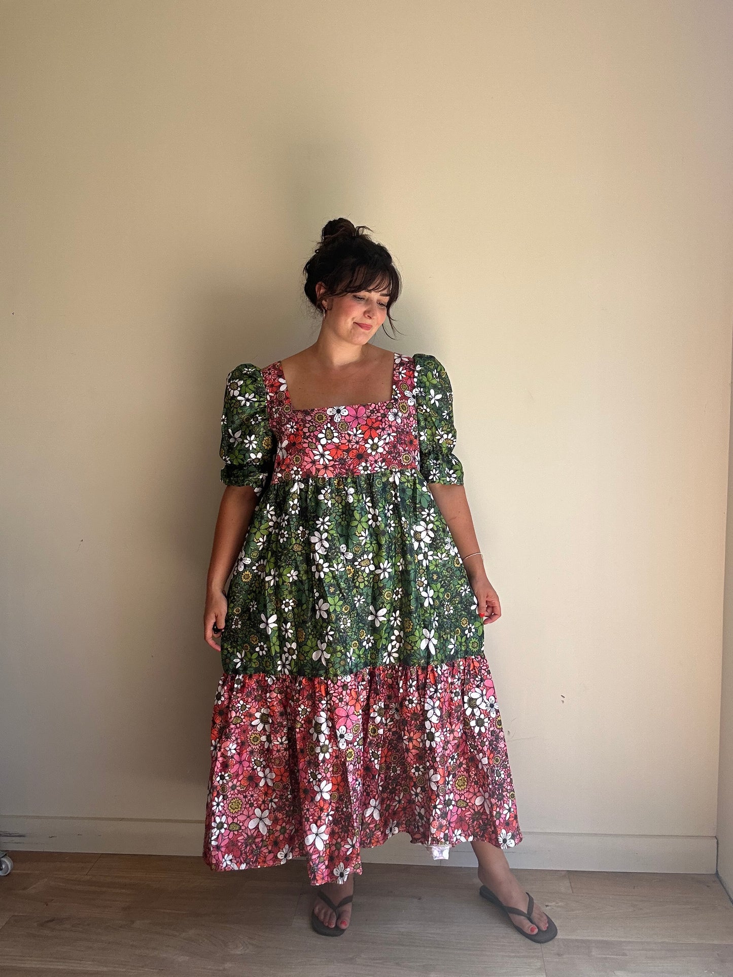 Mary Benson Zelda Dress in Pink & Green Floral, XL
