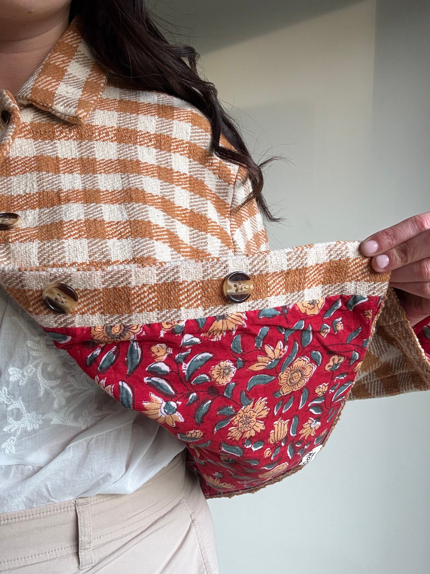 Reversible Loom and Things Check & Block Print Handloom Khes Jacket, S