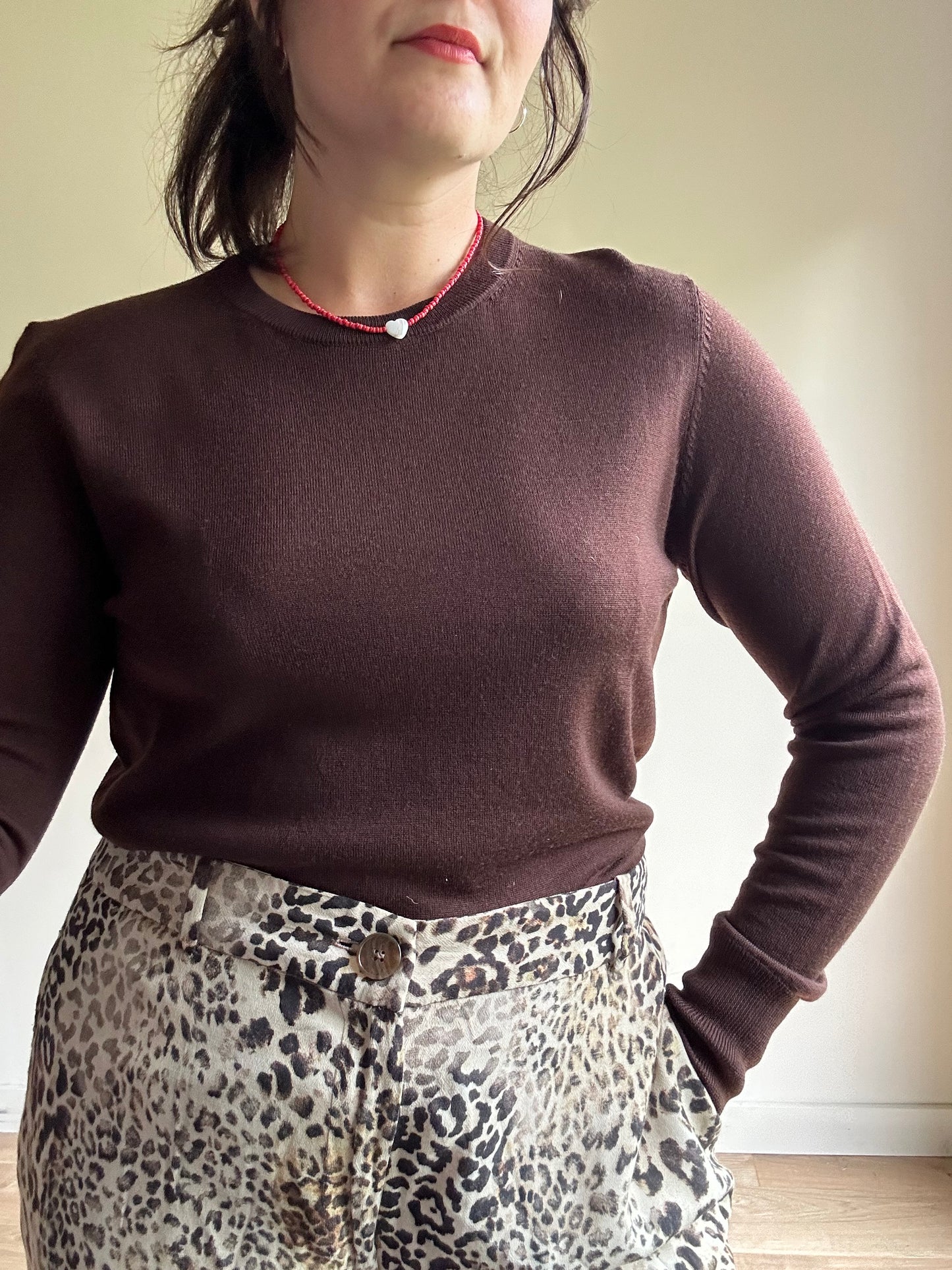 Brown Uniqlo Pure Wool Crew Neck Top, L