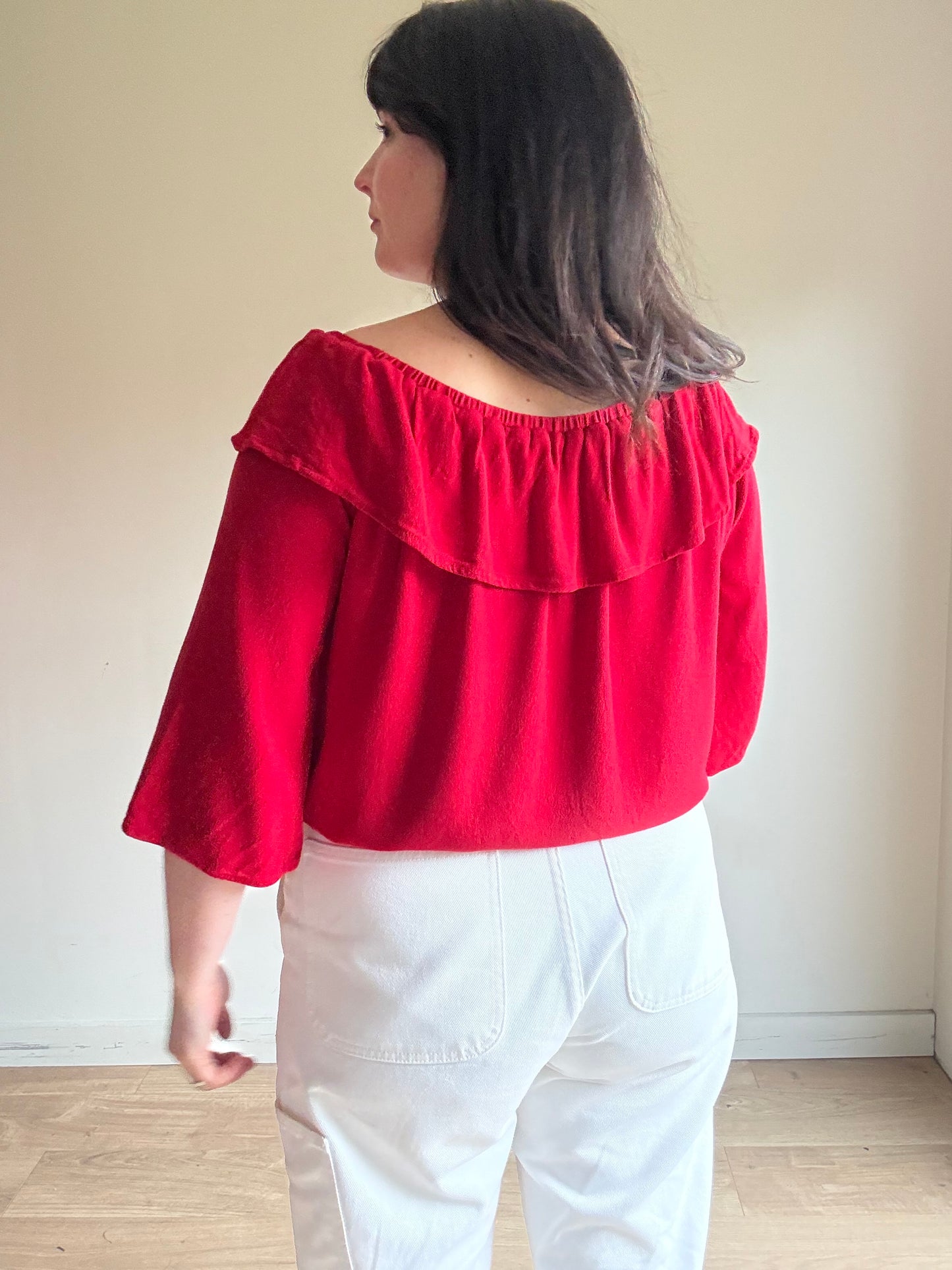 Red Ba&sh Ruffle Bardot Top, 1