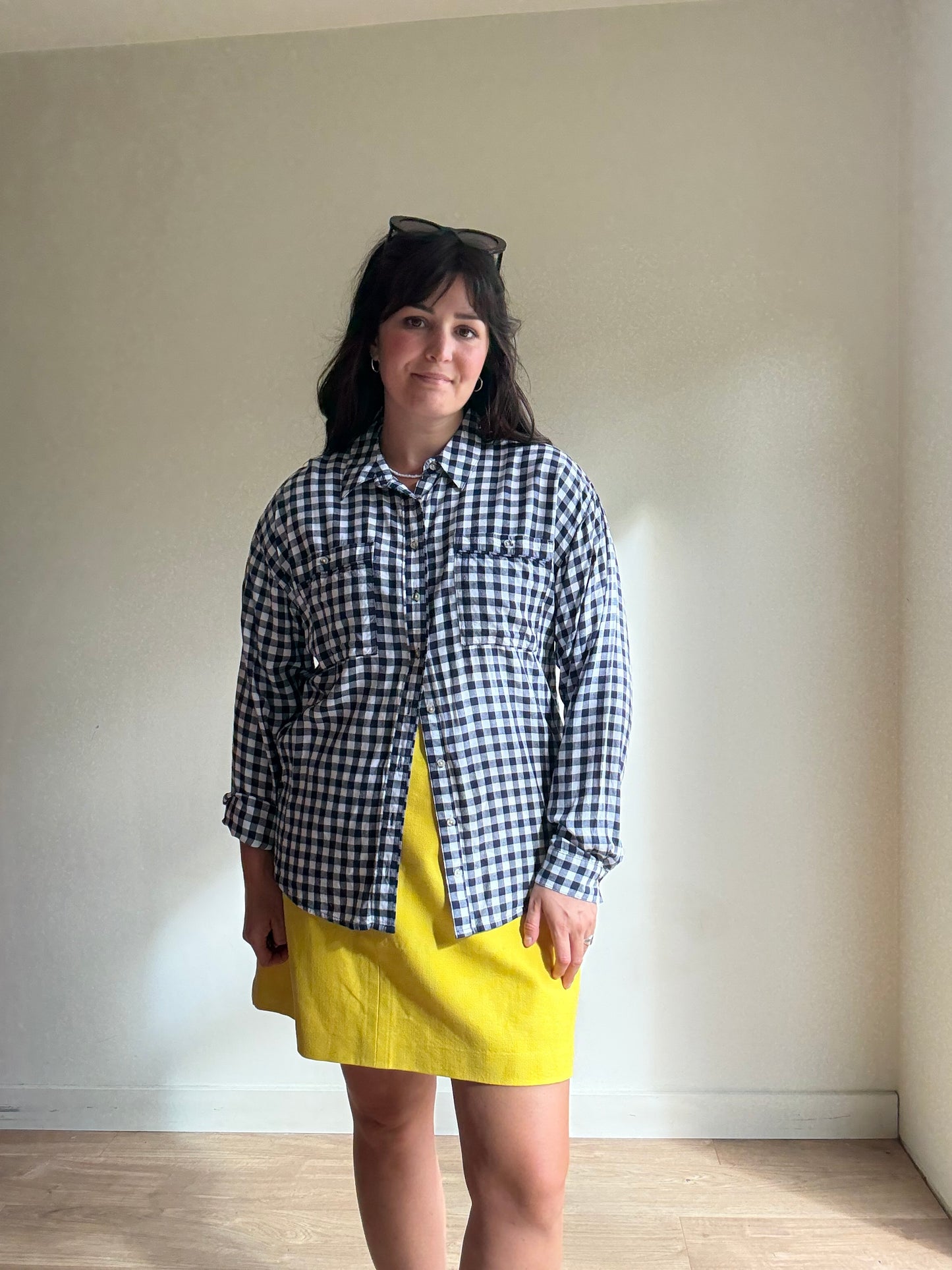 Navy Gingham Shirt, M/L