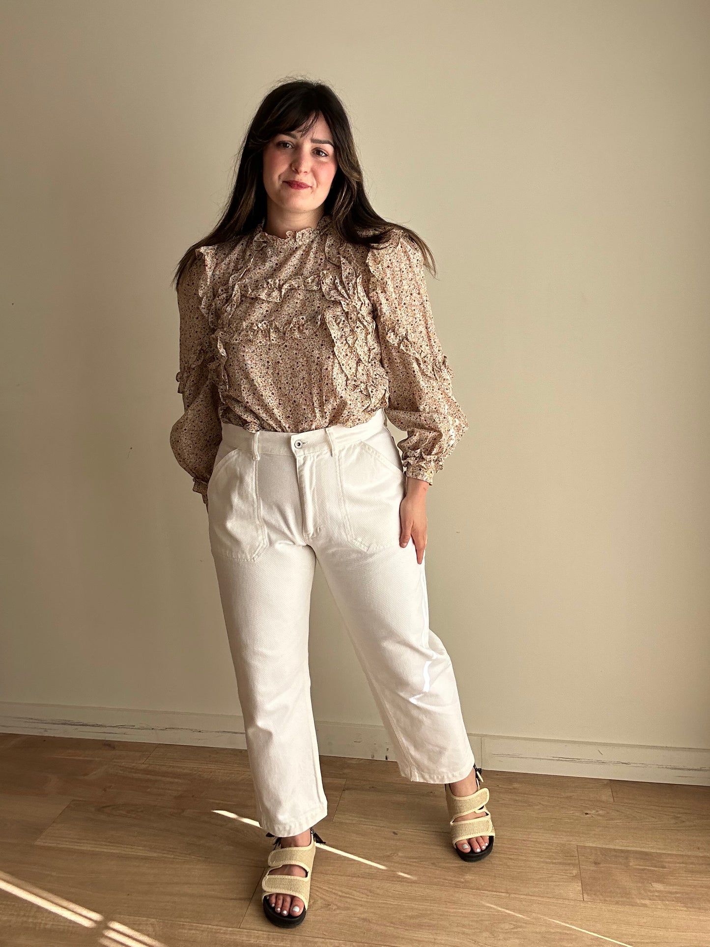 Sezane Emmy Frill Floral Blouse, 40