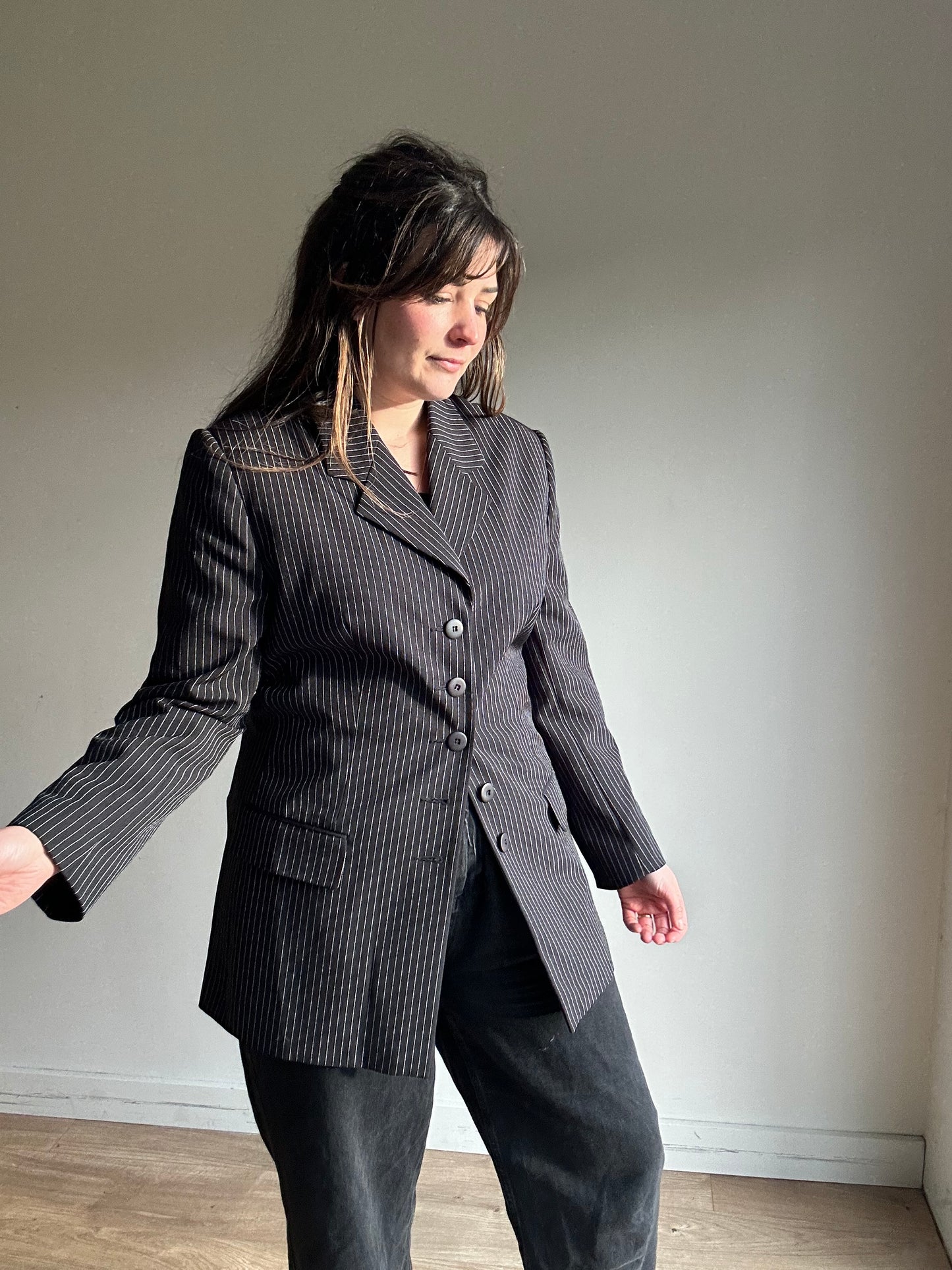 Black Vintage Pinstripe Blazer, 12