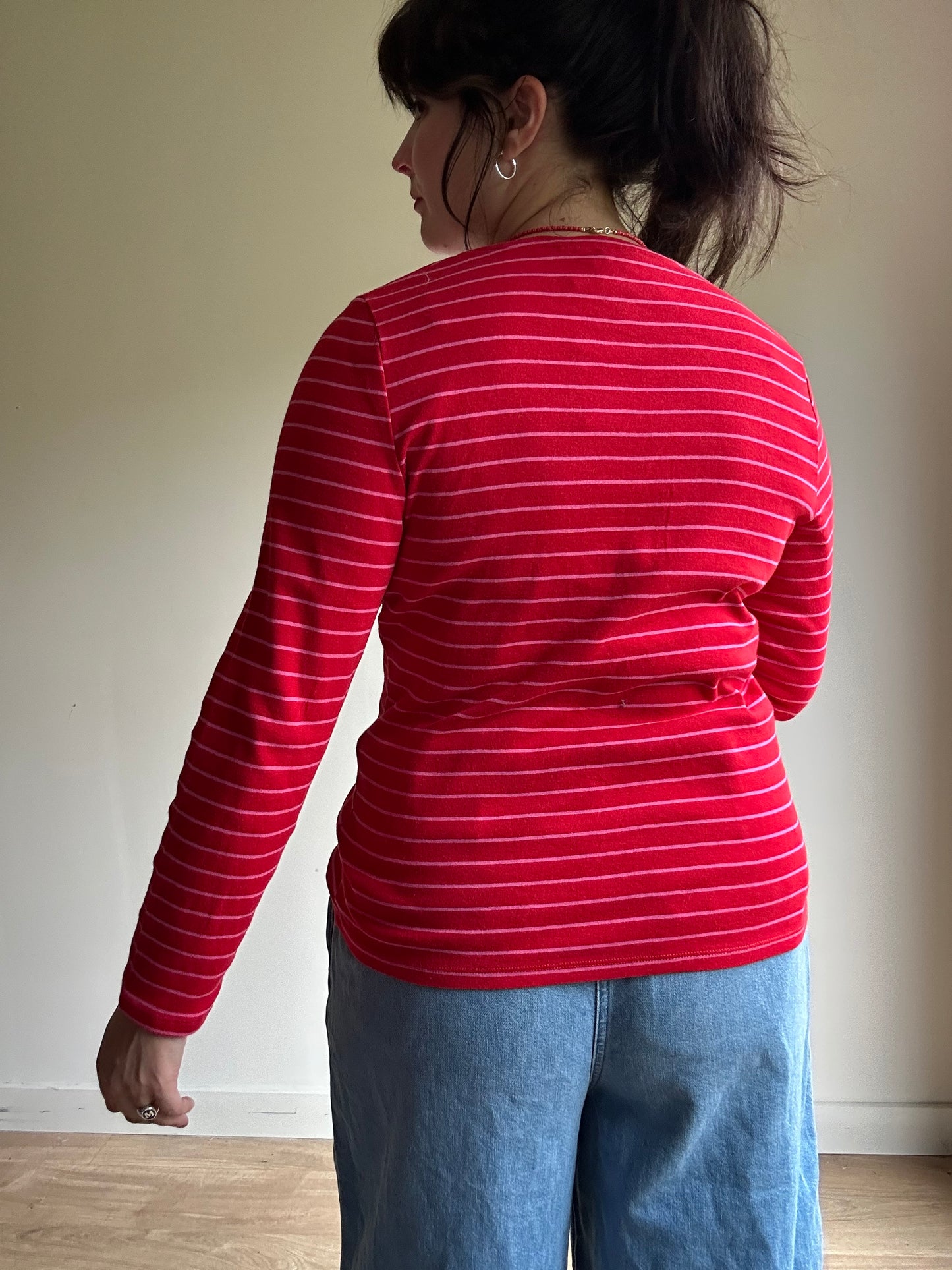 Red & Pink M&S Striped Cotton T-Shirt