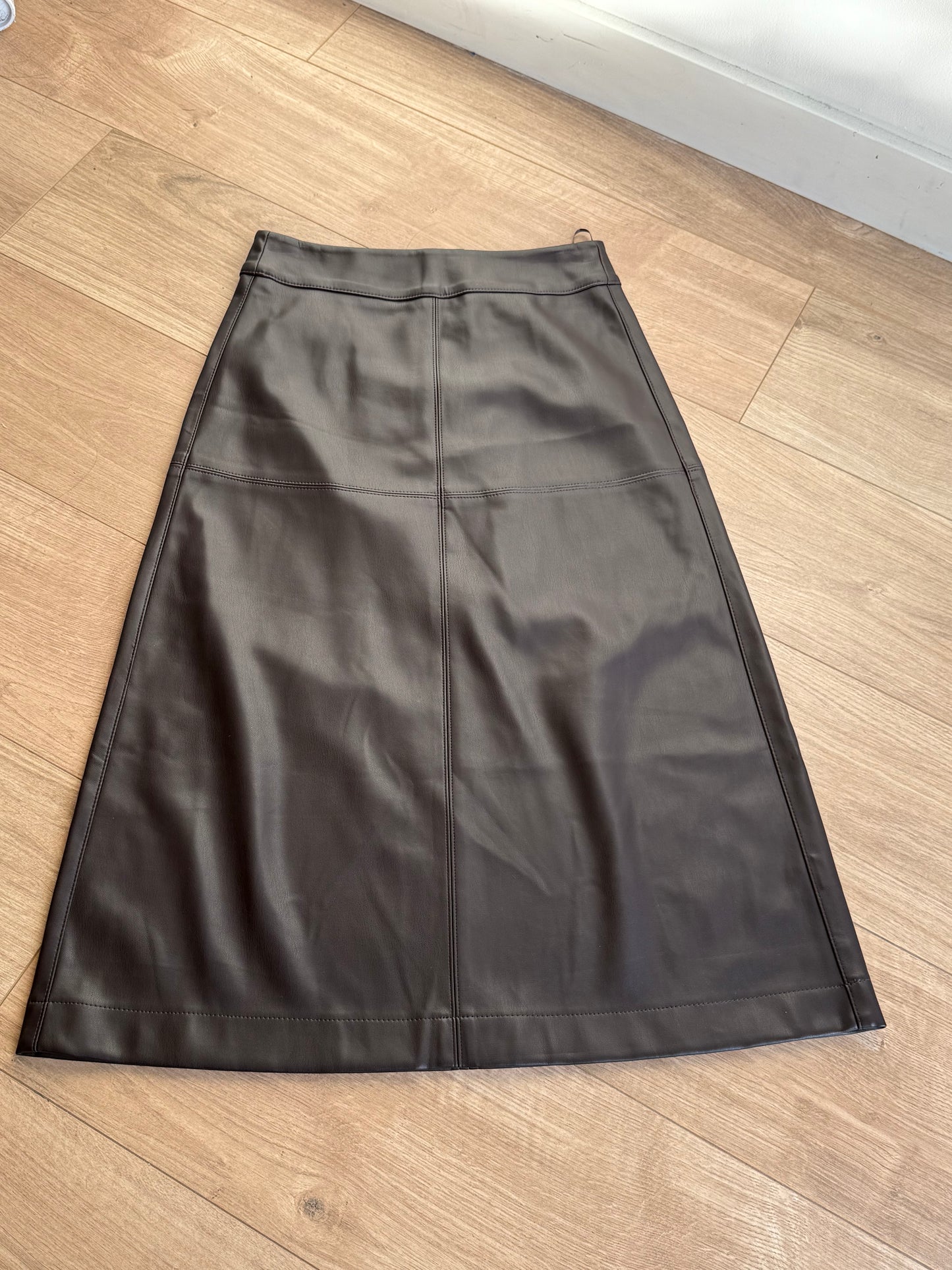 Brown M&S Faux Leather A-Line Skirt, 8