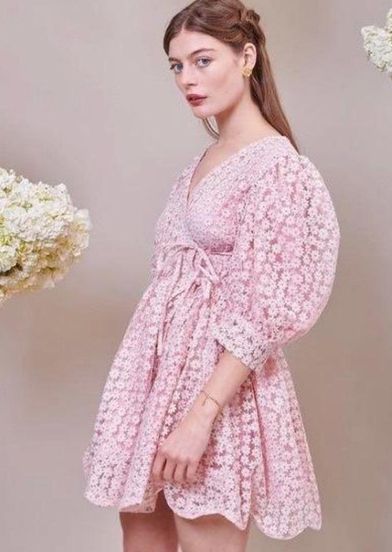 Dream Sister Jane Embroidered Tie Up Mini Dress, L
