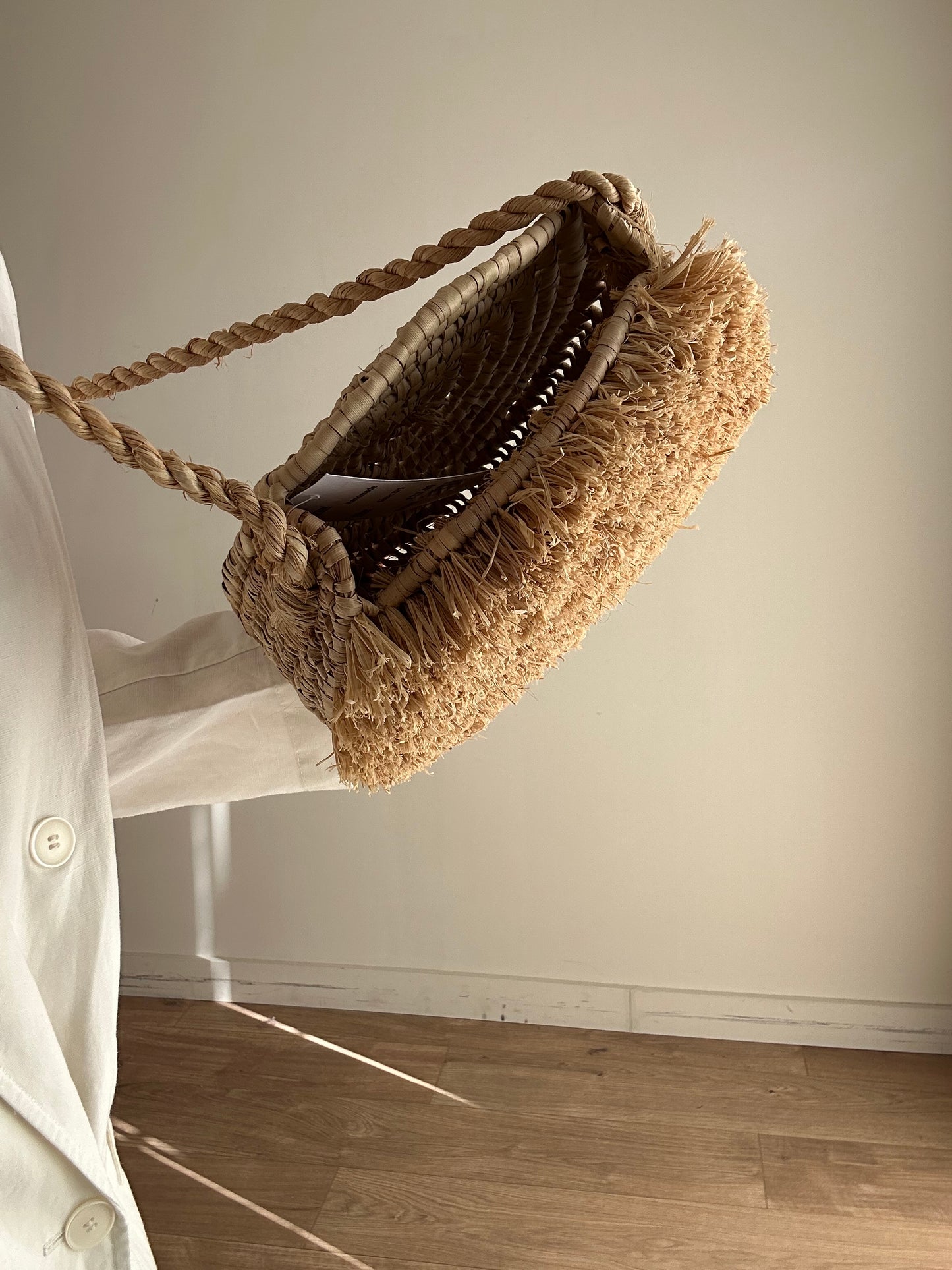 Straw Handmade Shaggy Round Crossbody Bag, O/S