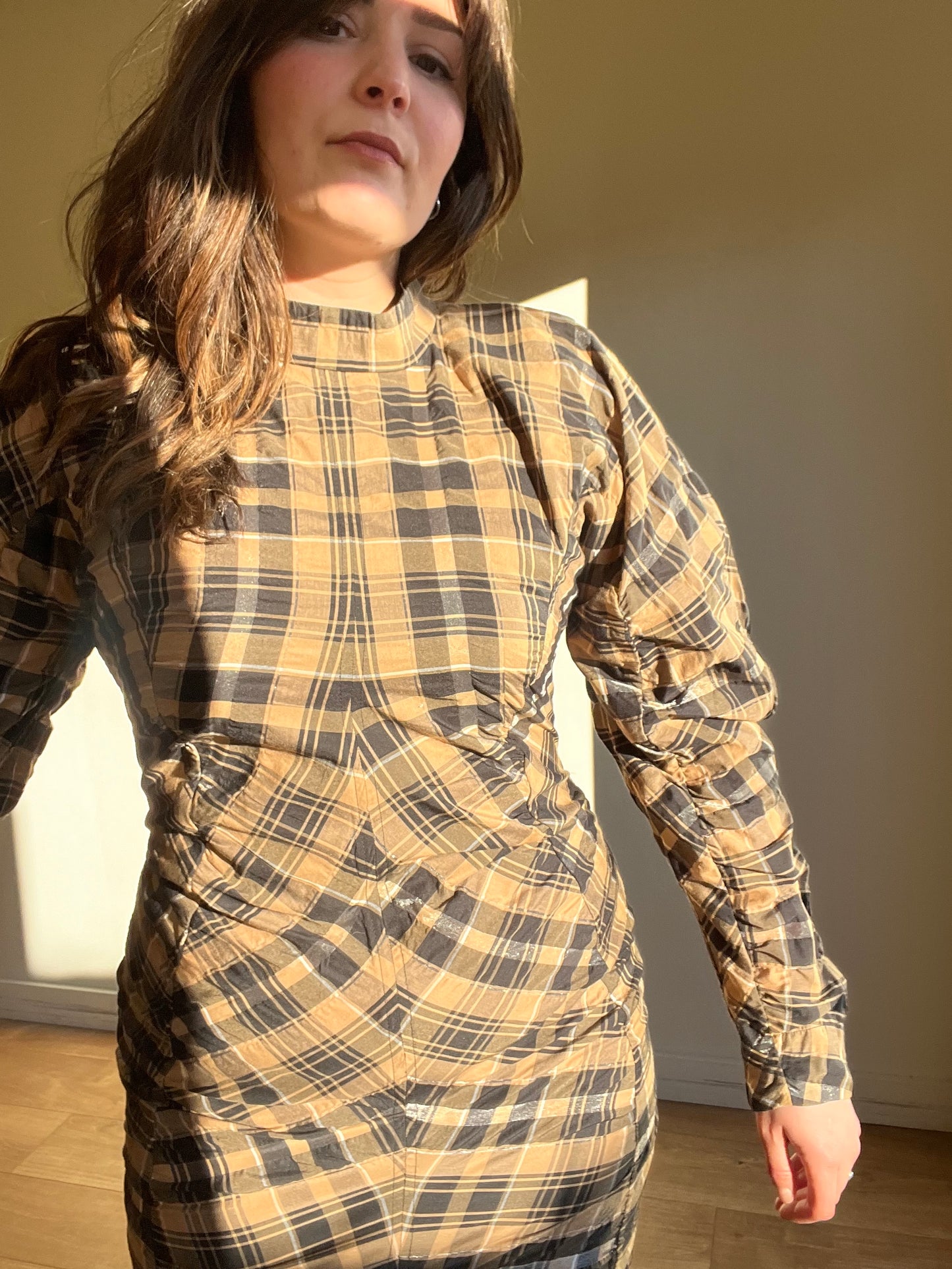 Ganni Check High Neck Mini Dress, 40