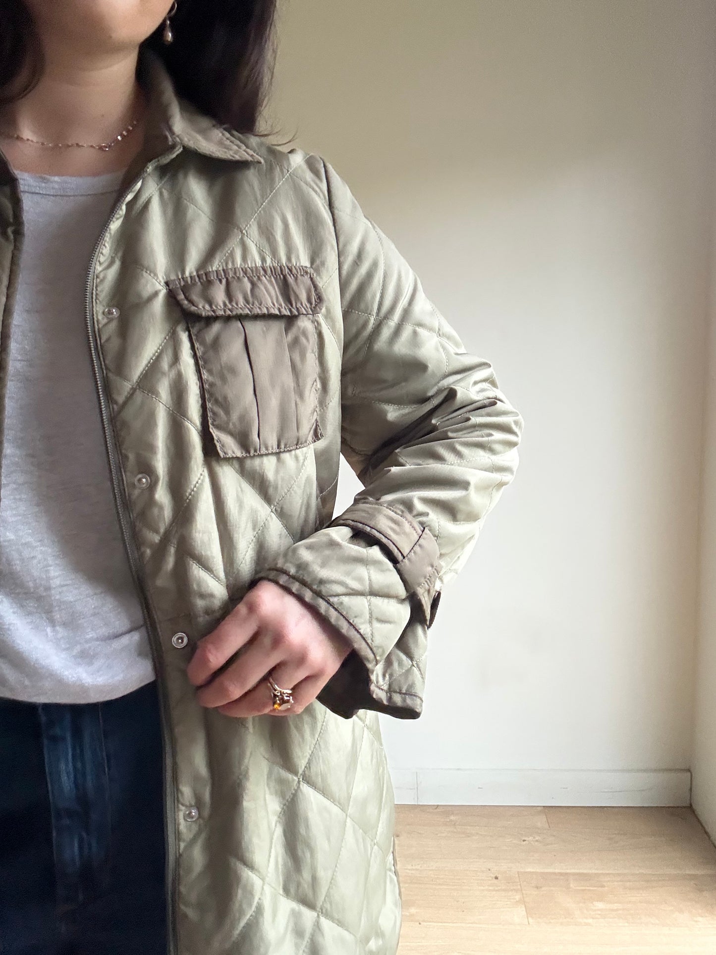 Ganni Drawstring Waist Quilted Puffer Coat, 36