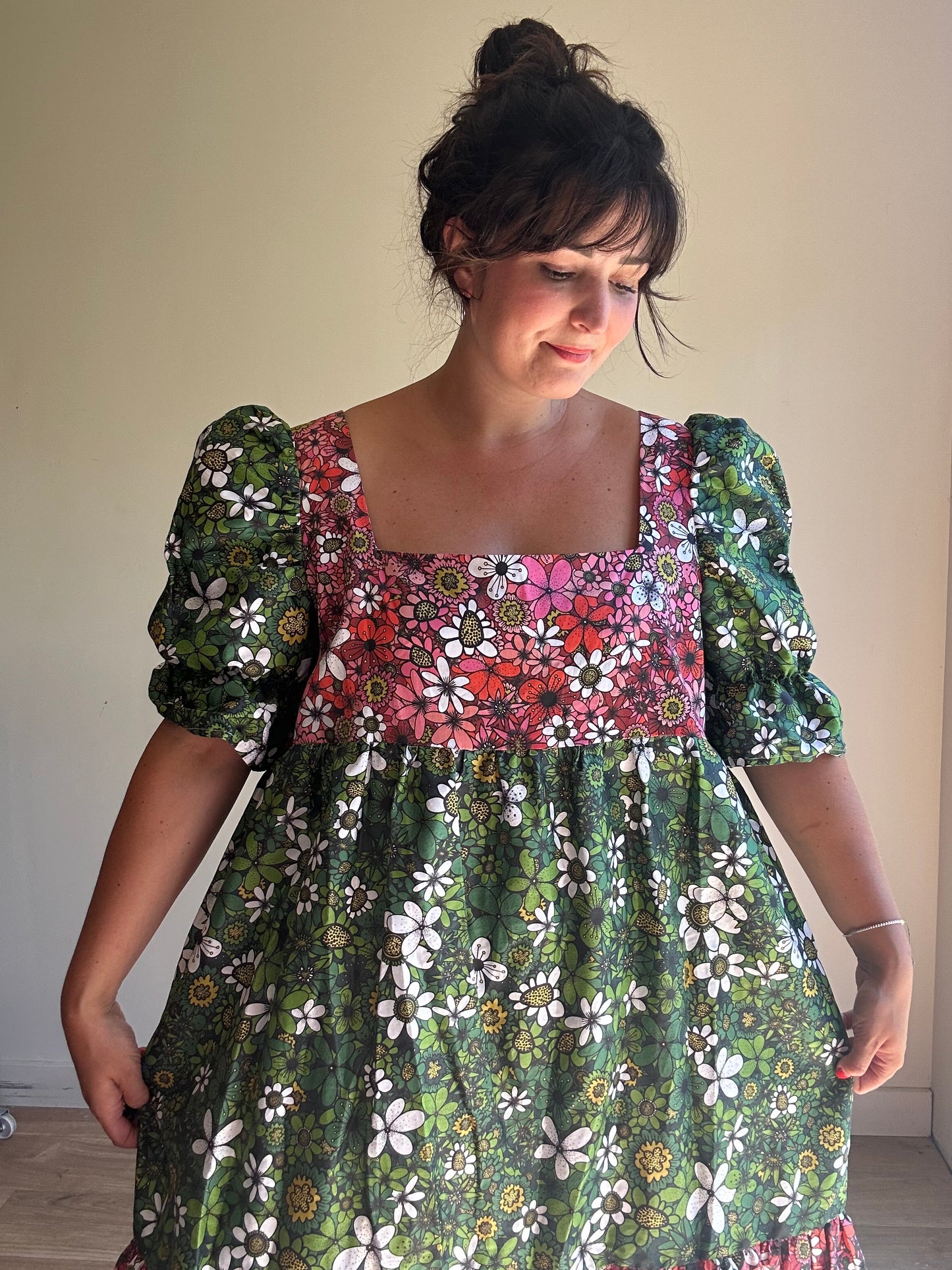 Mary Benson Zelda Dress in Pink & Green Floral, XL