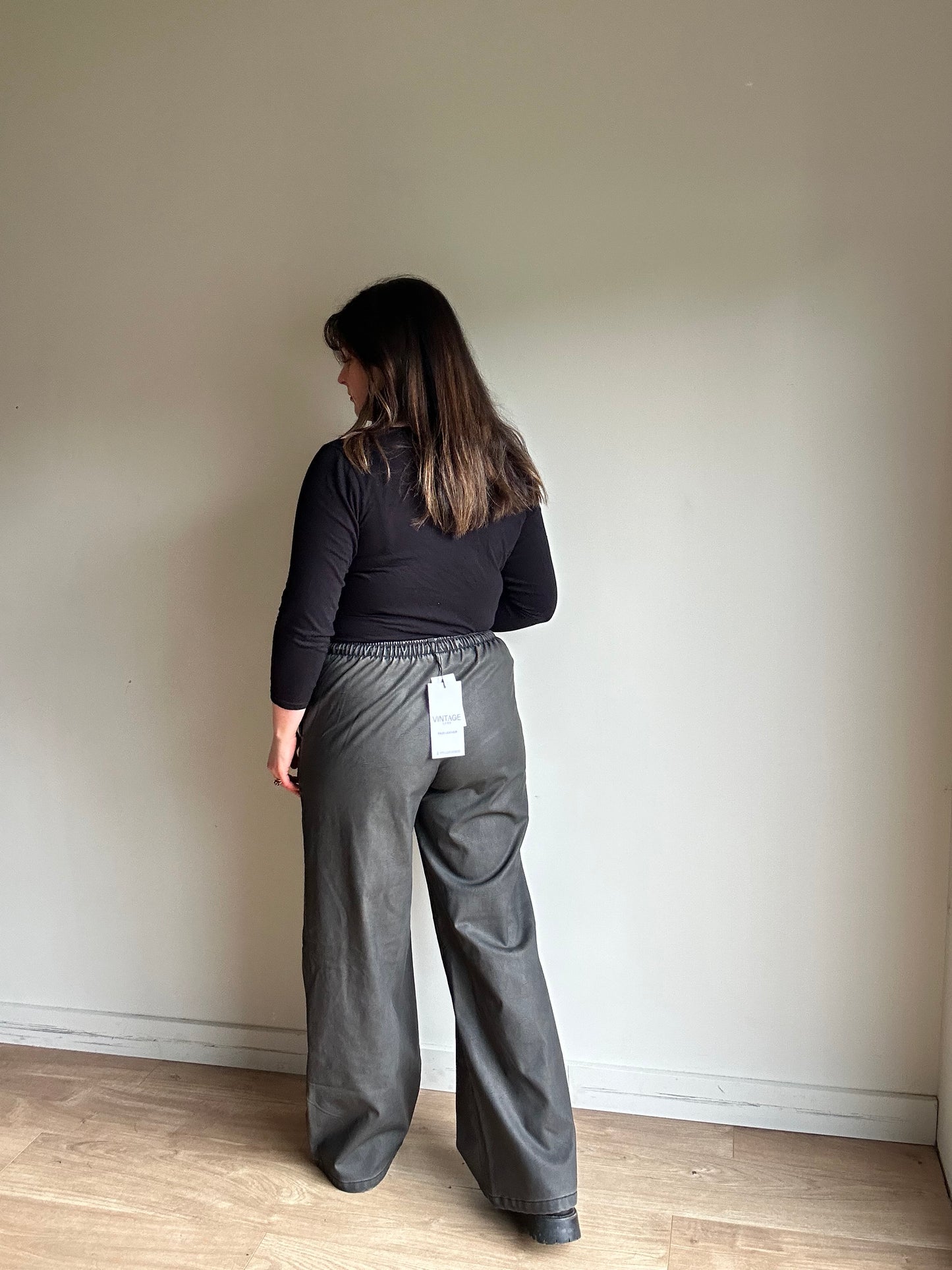 Stradivarius NEW Faux Leather Wide Leg Trousers, XL