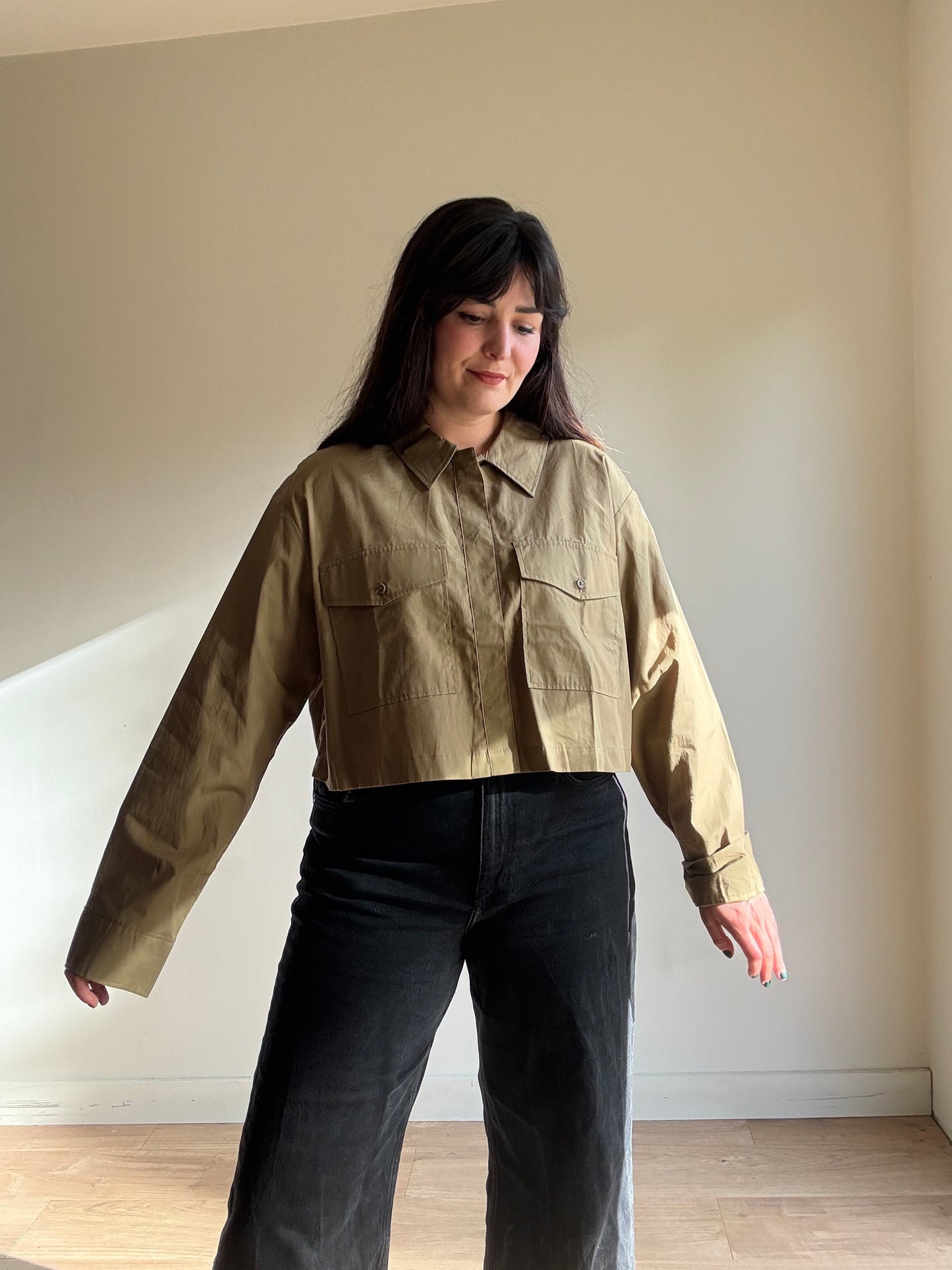 H&M Pure Cotton Cropped Shirt, L