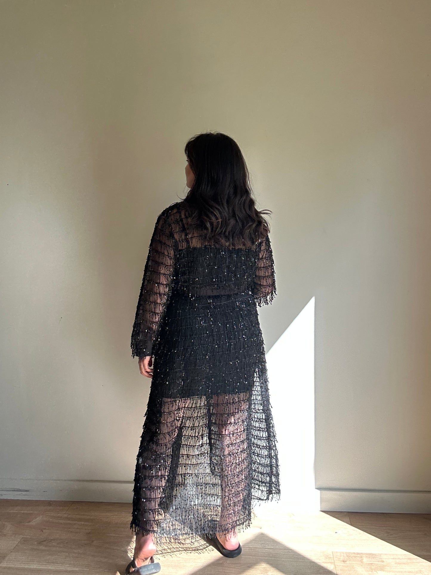 Zara Sequin Fringe Shirt Dress, L