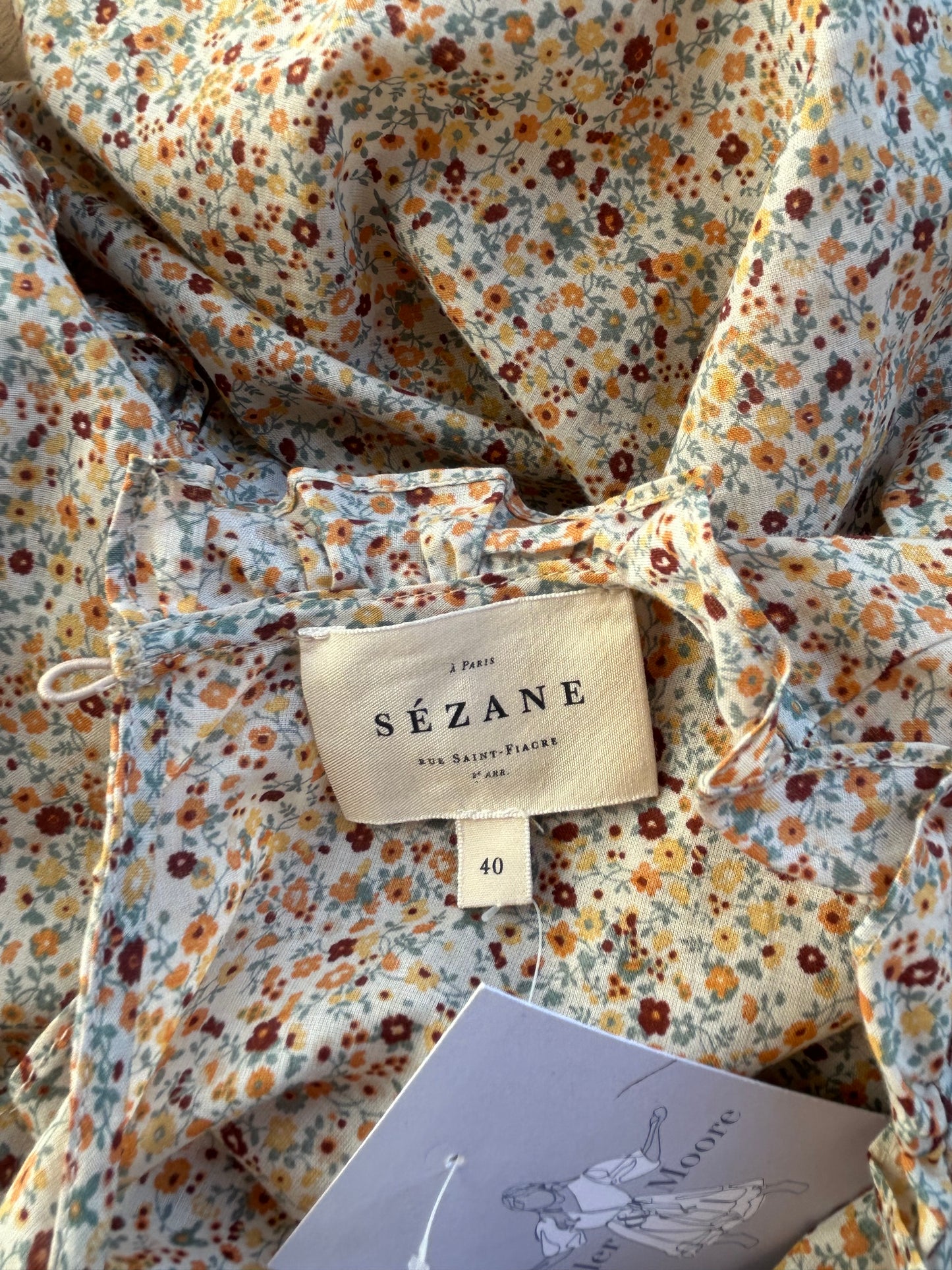 Sezane Emmy Frill Floral Blouse, 40